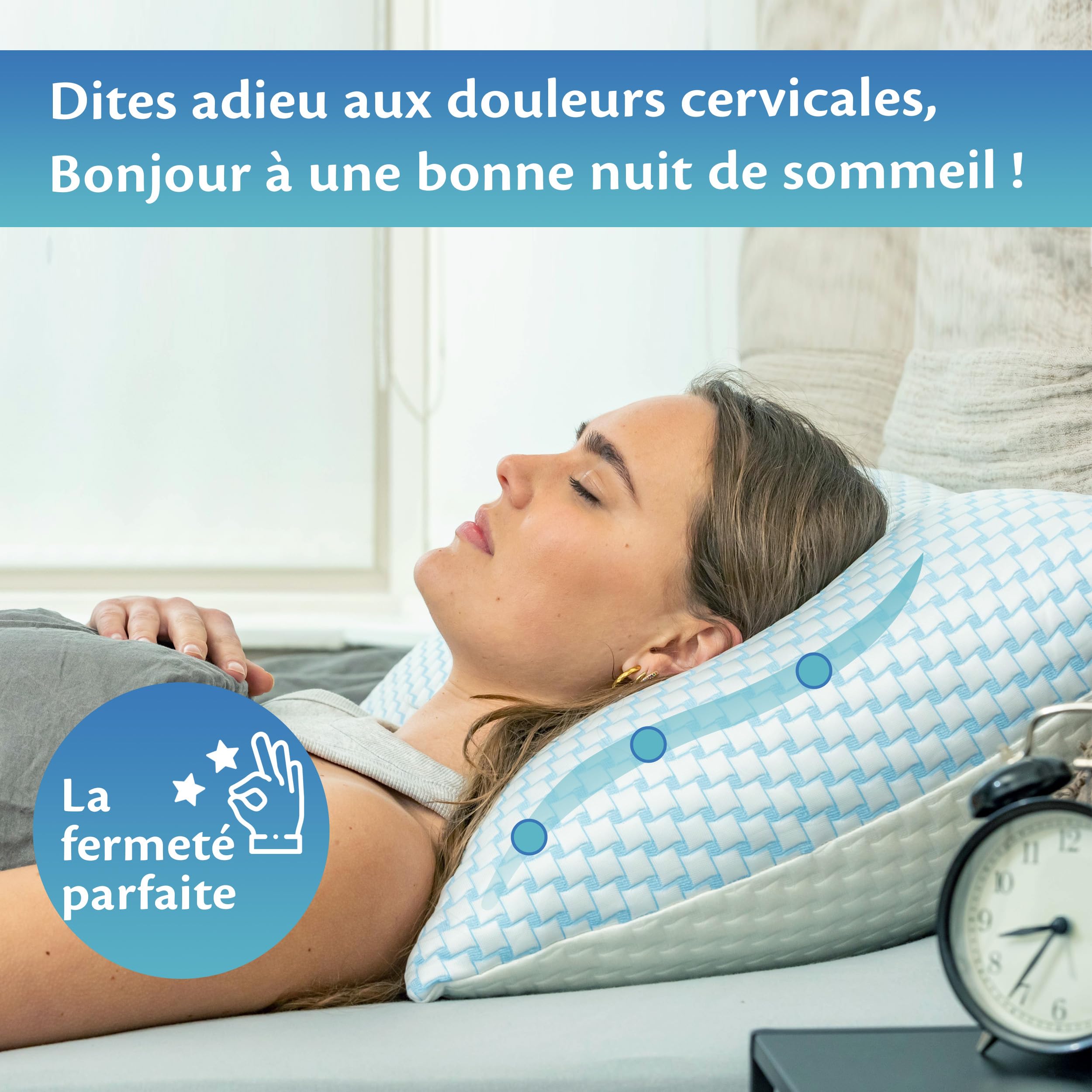 Ella Oreiller Memoire Forme 50x70 cm - Oreiller Ergonomique Cervical – Coussin à Mémoire de Forme pour Les douleurs cervicales - dormeurs sur Le côté, sur Le Dos, sur Le Ventre