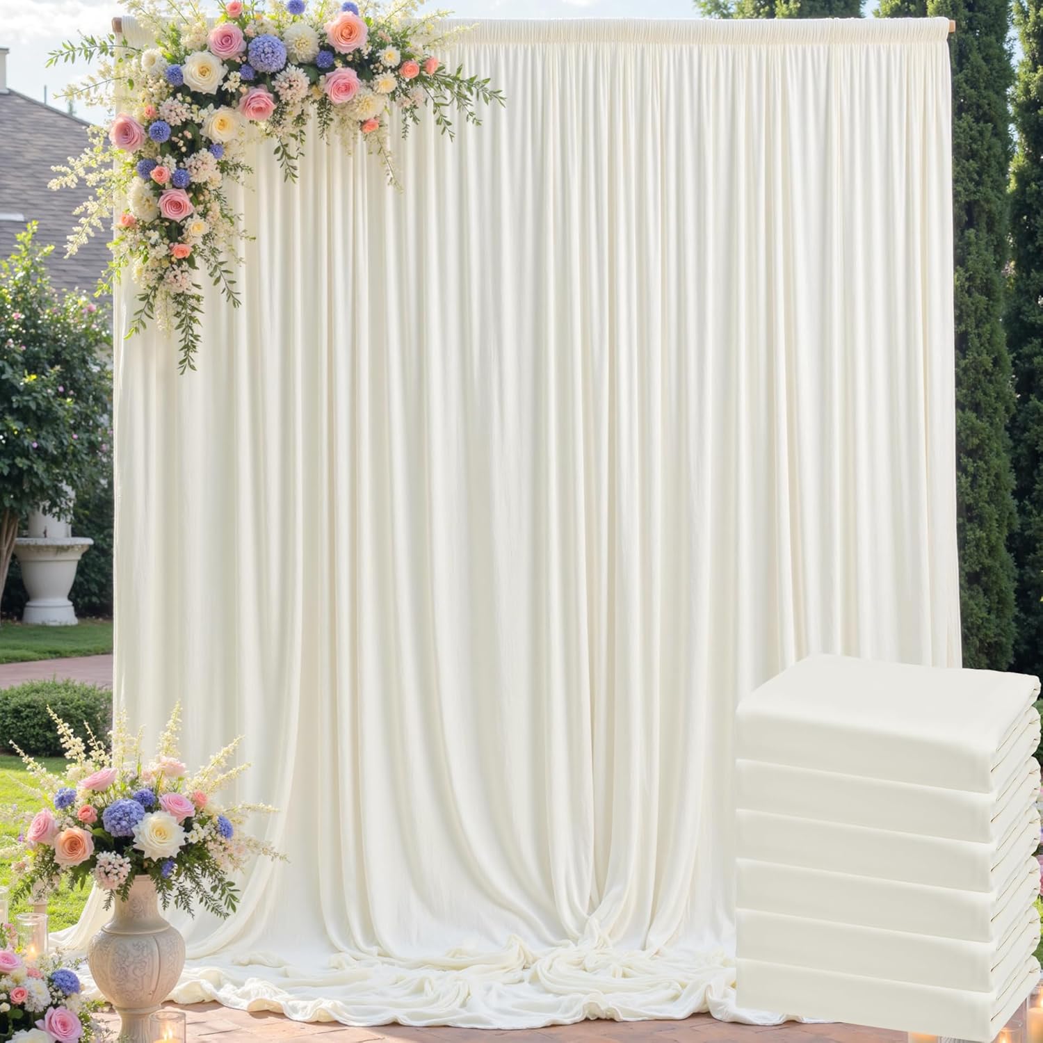 30ft x 10ft Wrinkle Free Ivory Backdrop Curtain for Parties, 6 Panels 5x10ft Silky Polyester Ivory Wedding Backdrop Drapes Photo Back Drop Cloth for Birthday Baby Shower Photography Background