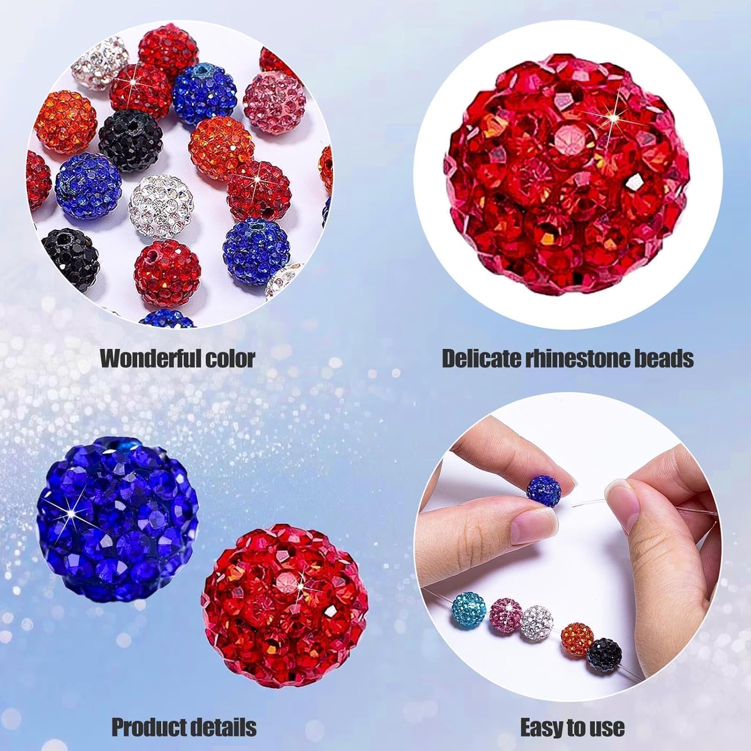521pcs Rhinestone Beads for Jewelry Making, 10mm 7 Color Polymer Clay Beads Kit, Shiny Disco Ball with Sparkly Diamond for Making Baseball Necklace Bracelets Pen Earrings, Arts and Crafts - Image 4