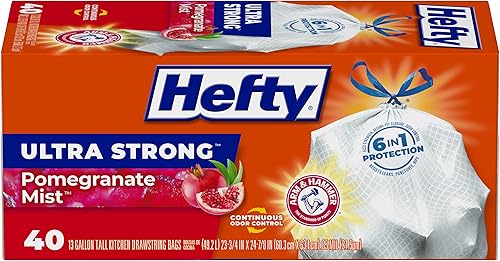 Hefty Bolsa de basura con cordón para cocina, ultra fuerte, color granada, 40 unidades