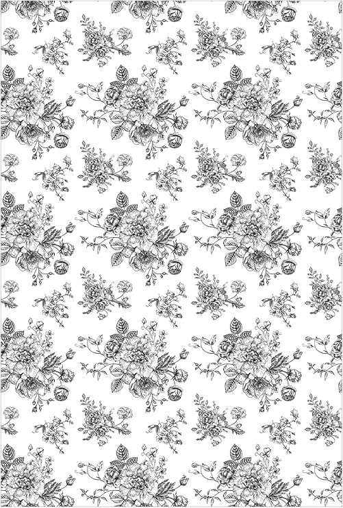 JarThenaAMCS Black Floral Shelf Liner Self Adhesive White