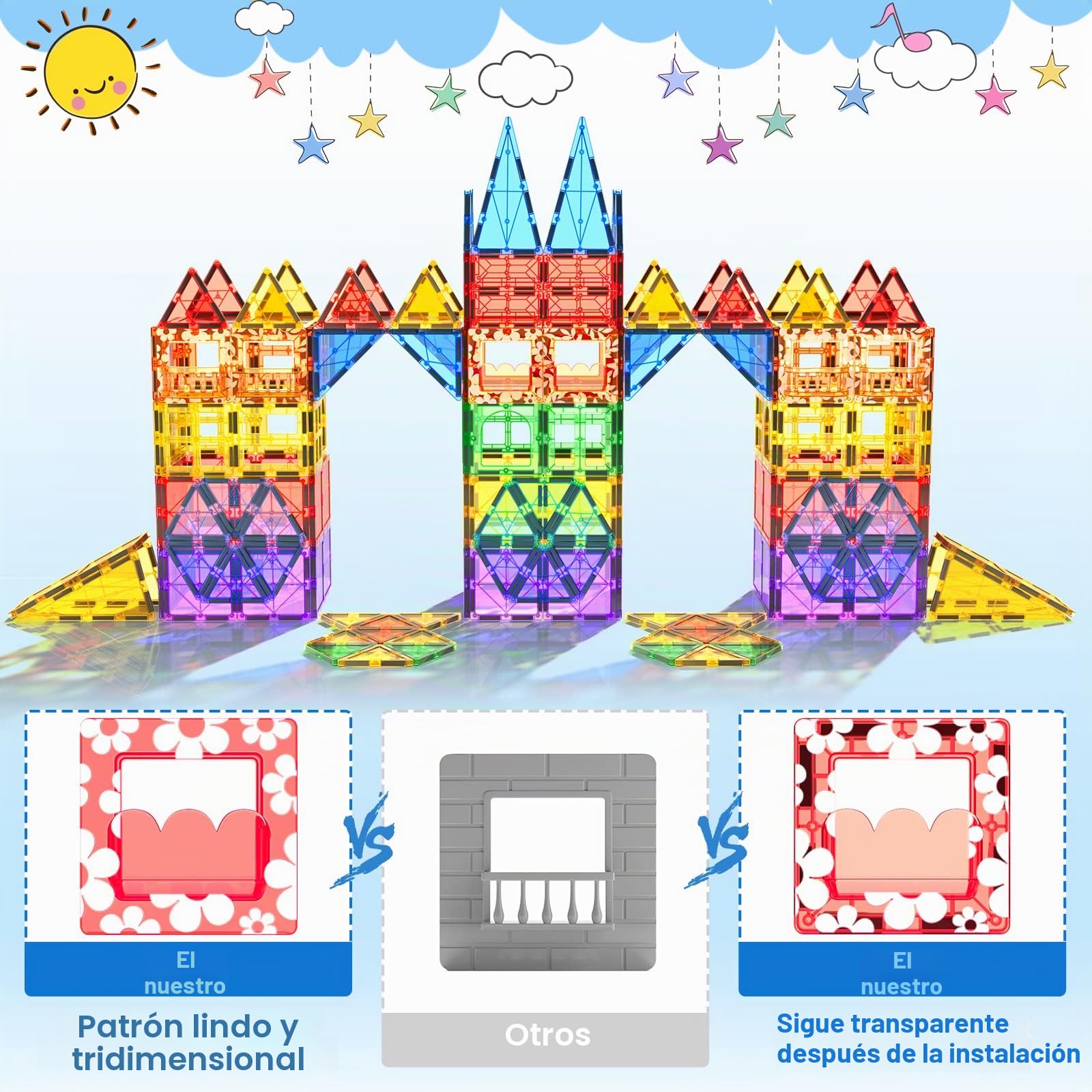 Coodoo Juguete de Bloques Magneticos Construccion Niños,100 Piezas 3D Construcciones Magneticas Niños con 2 Coche,Regalo Educativo Montessori Juguetes Niños 3 Años
