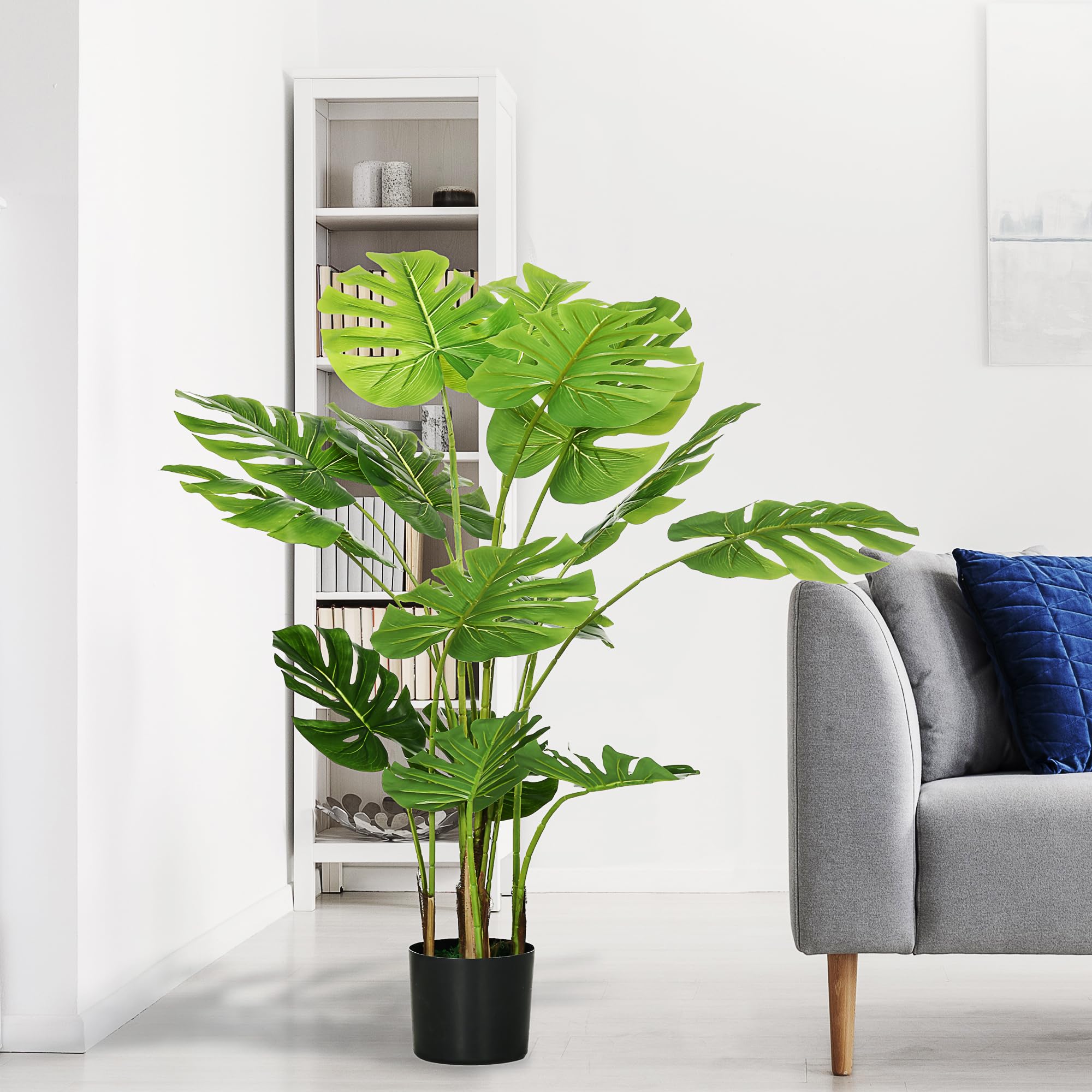 HOMCOM Arbre Artificiel Plante Artificielle Monstera Deliciosa 120 cm Vert