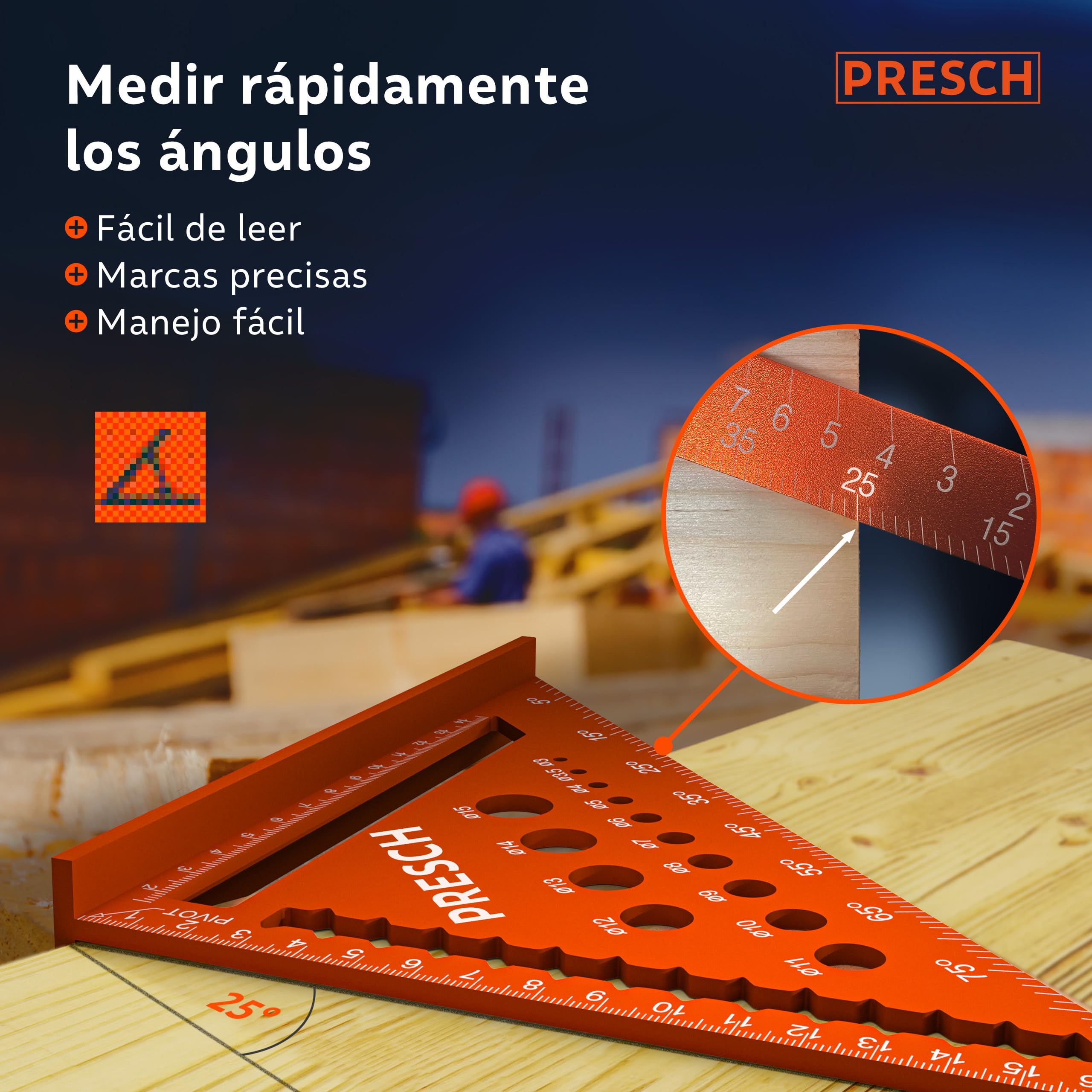 Presch Set de Escuadras Carpintero - 180mm & 300mm - Innovadora superficie de notas borrable | Calibre para brocas inteligente - Aluminio fresado de alta precisión para ángulos de 90° precisos
