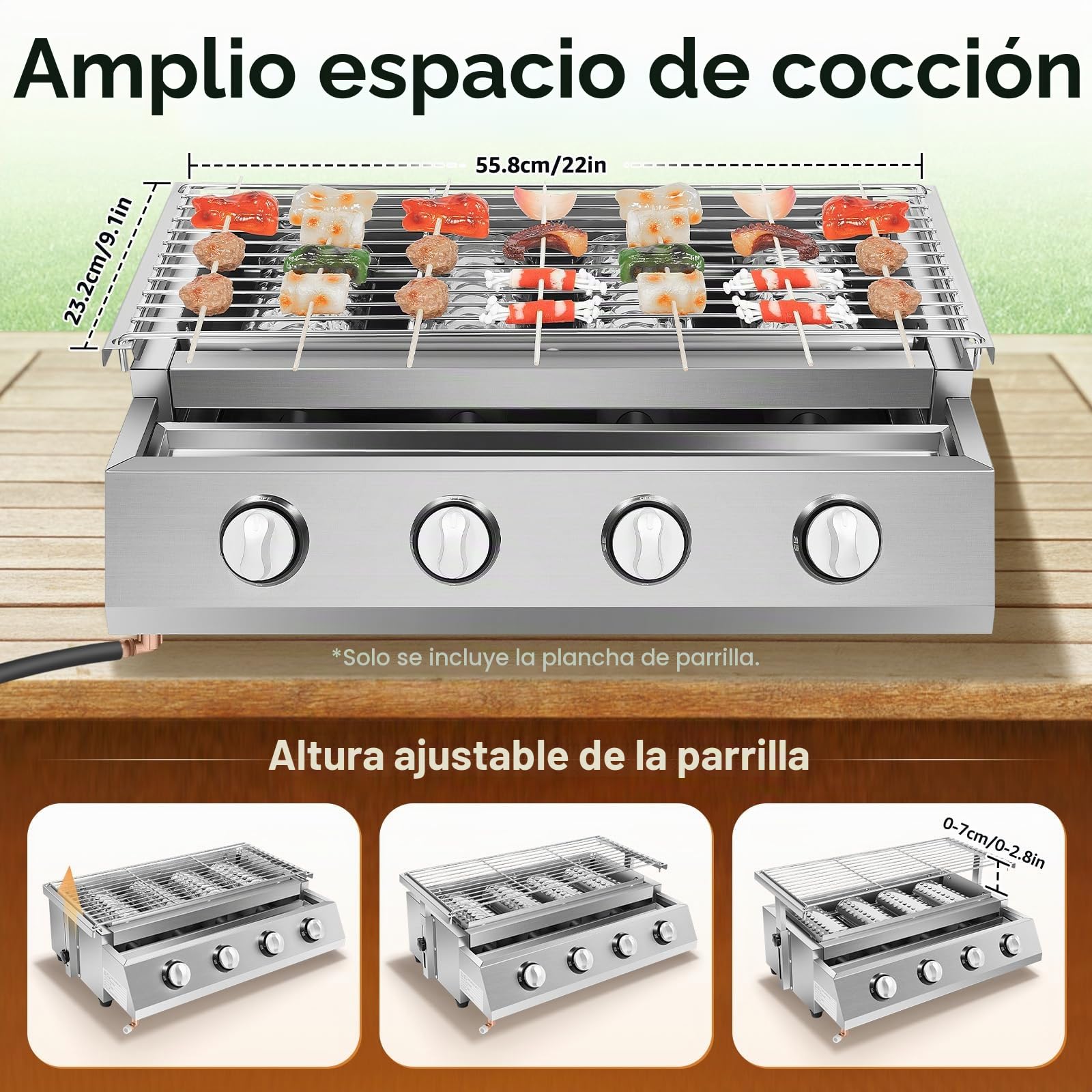 MINRS Asador de Gas de 4 Fuegos con Parrilla Extraíble y Depósito de Aceite Extraíble, LPG, Barbacoa de Mesa para Camping y Balcón