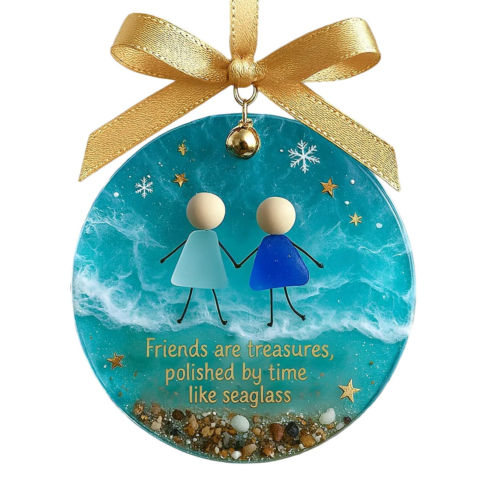 Heart-Shaped Sea Glass Friendship Decor, Friendship Gift For Women,Heart Ornament For Christmas Tree Hanging Ornaments Thank You Keepsake Gift Sentimental, Love Pendant (2D Sea Glass Print) (D)