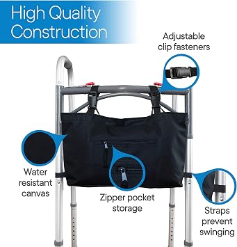 RMS Walker Bag with Soft Cooler (Black) | Water Resistant Tote with Temperature Controlled Thermal Compartment, Universal Fit for Walkers, Scooters or Rollator Walkers