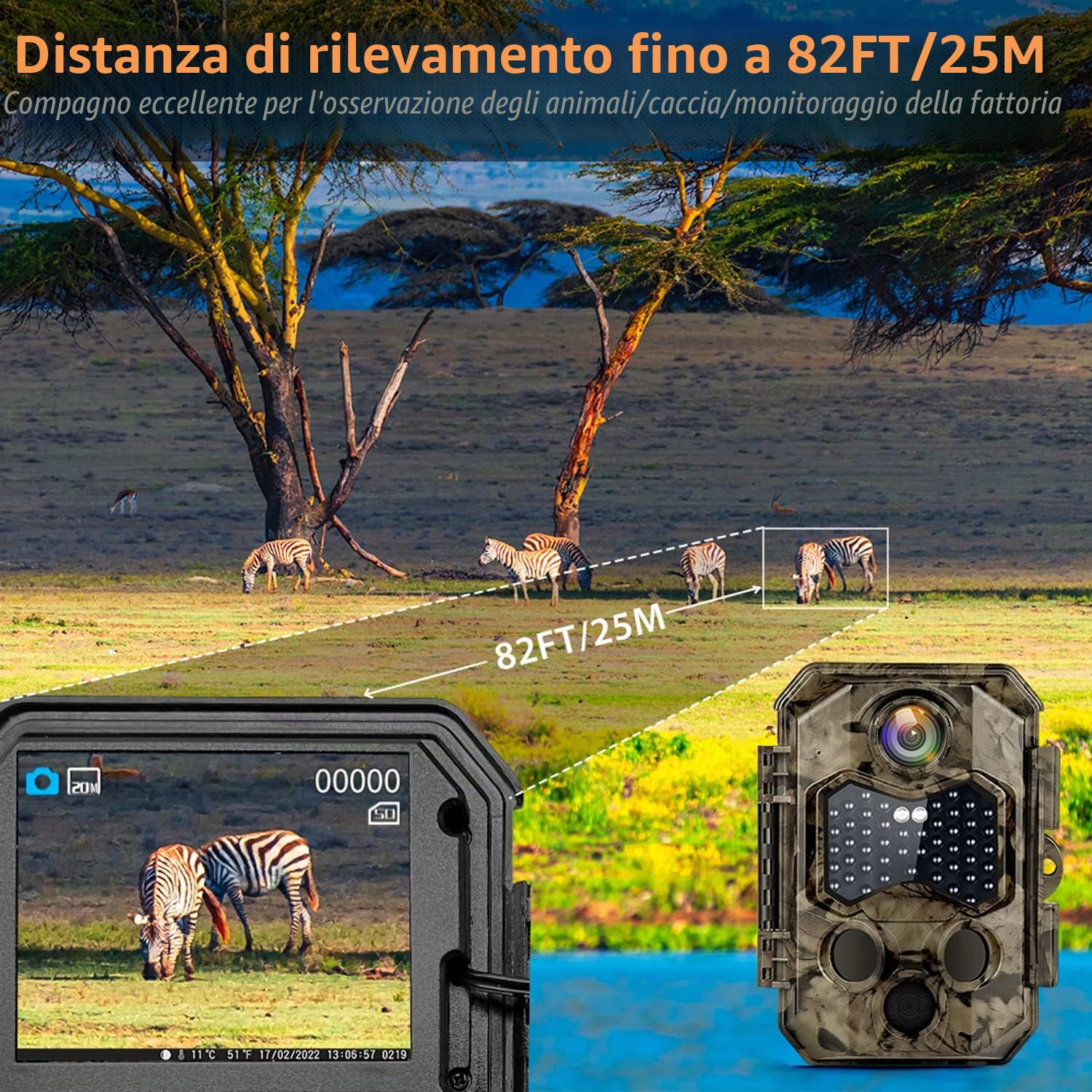 Fototrappola WiFi 4K 48MP con App, 125°Ampia Visuale Fototrappola Infrarossi Invisibili con Velocità di Trigger 0,1S, 940nm IR LED Fotocamera Caccia Visione Notturna Fino a 25m
