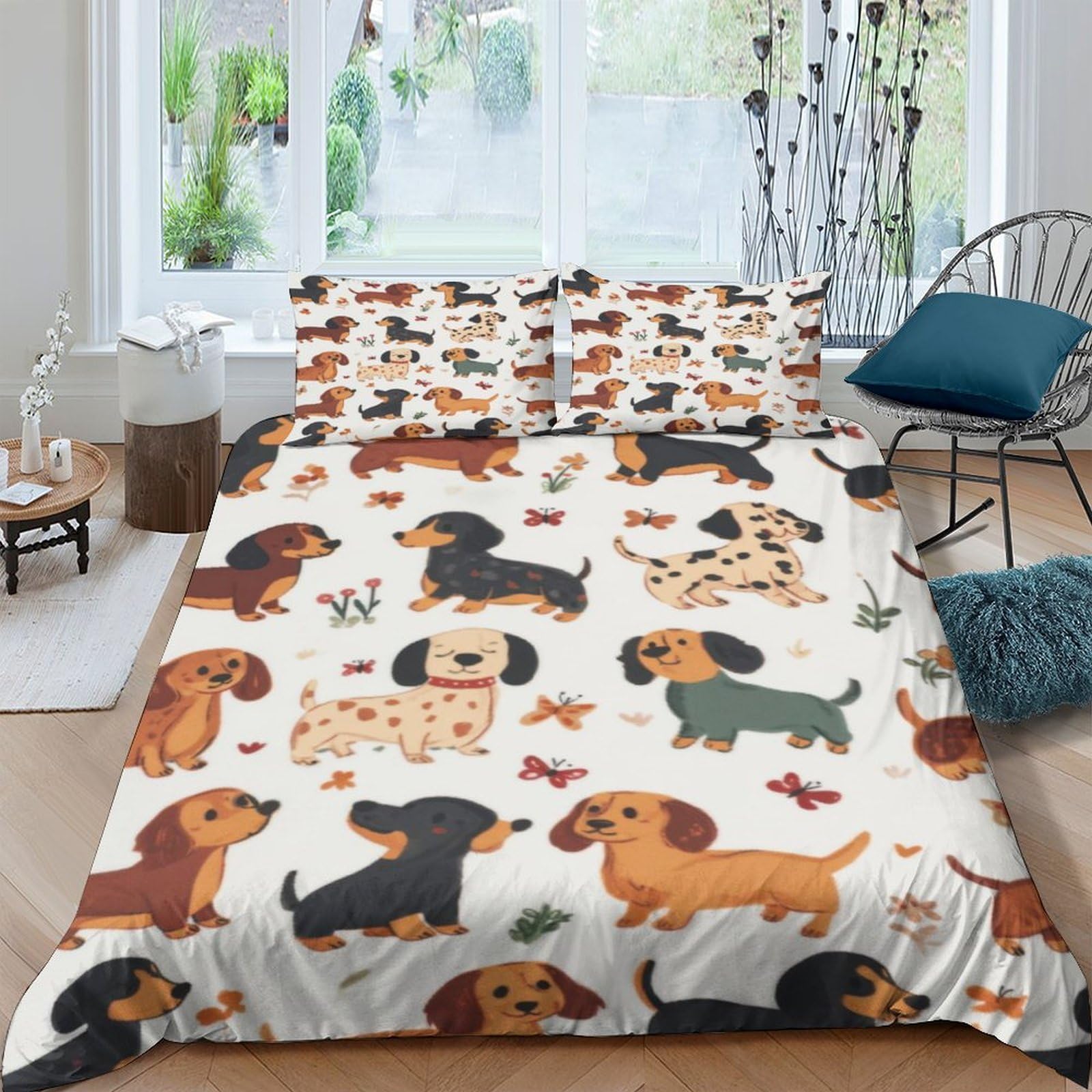 Ctjqhvkz Style-6 3D Printed Dachshund Dog Pattern Fitted Sheet Microfiber Non-Slip Bed Cover For Bedroom Dorm Easy Care Decor Single（135X200cm）