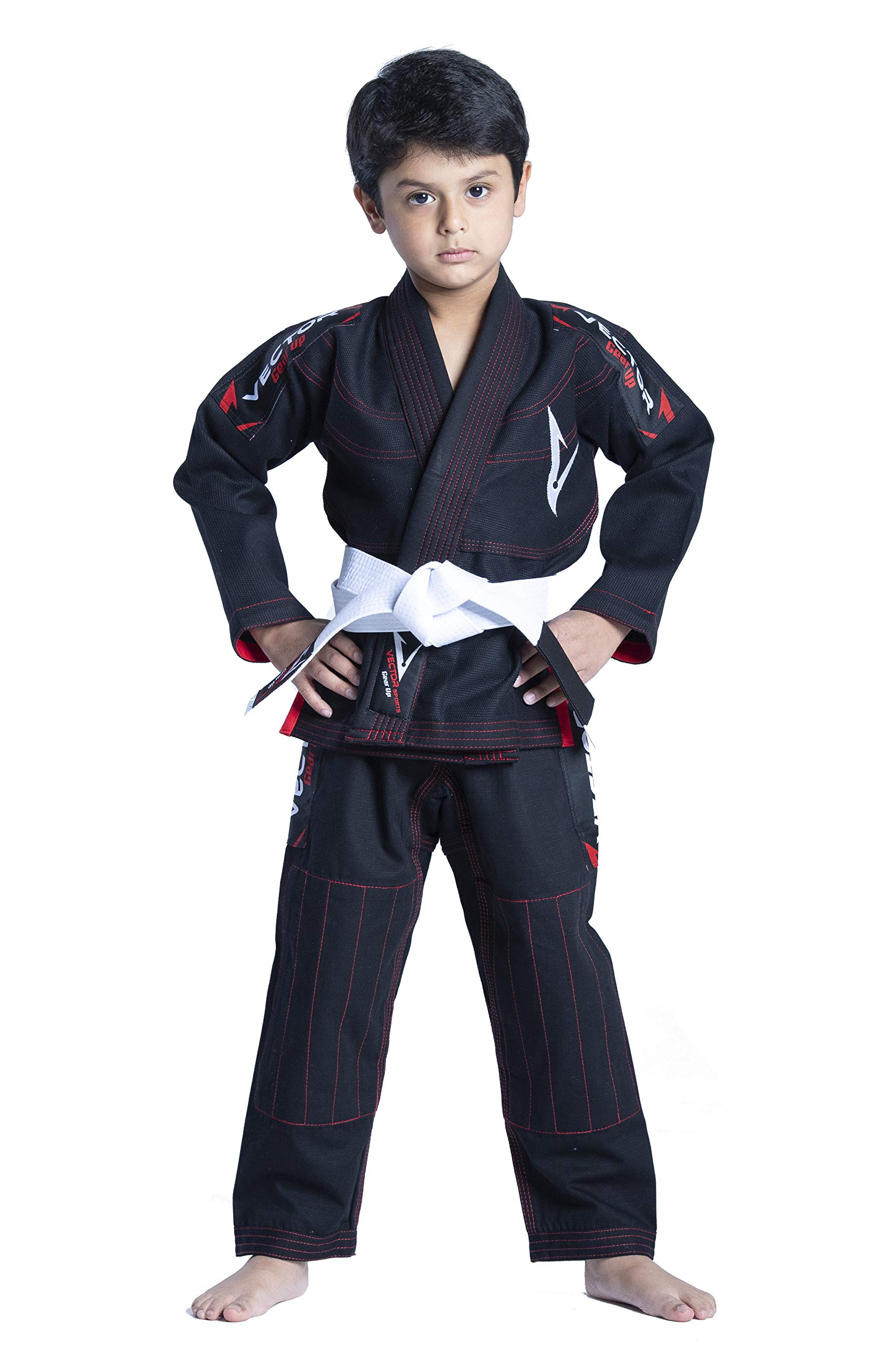 Kids Brazilian Jiu Jitsu (BJJ) Gi mit gratis weißem Gürtel, 100% Baumwolle, Pearl-Weave-gewebter Kimono, Ultra leicht, vorgeschrumpft
