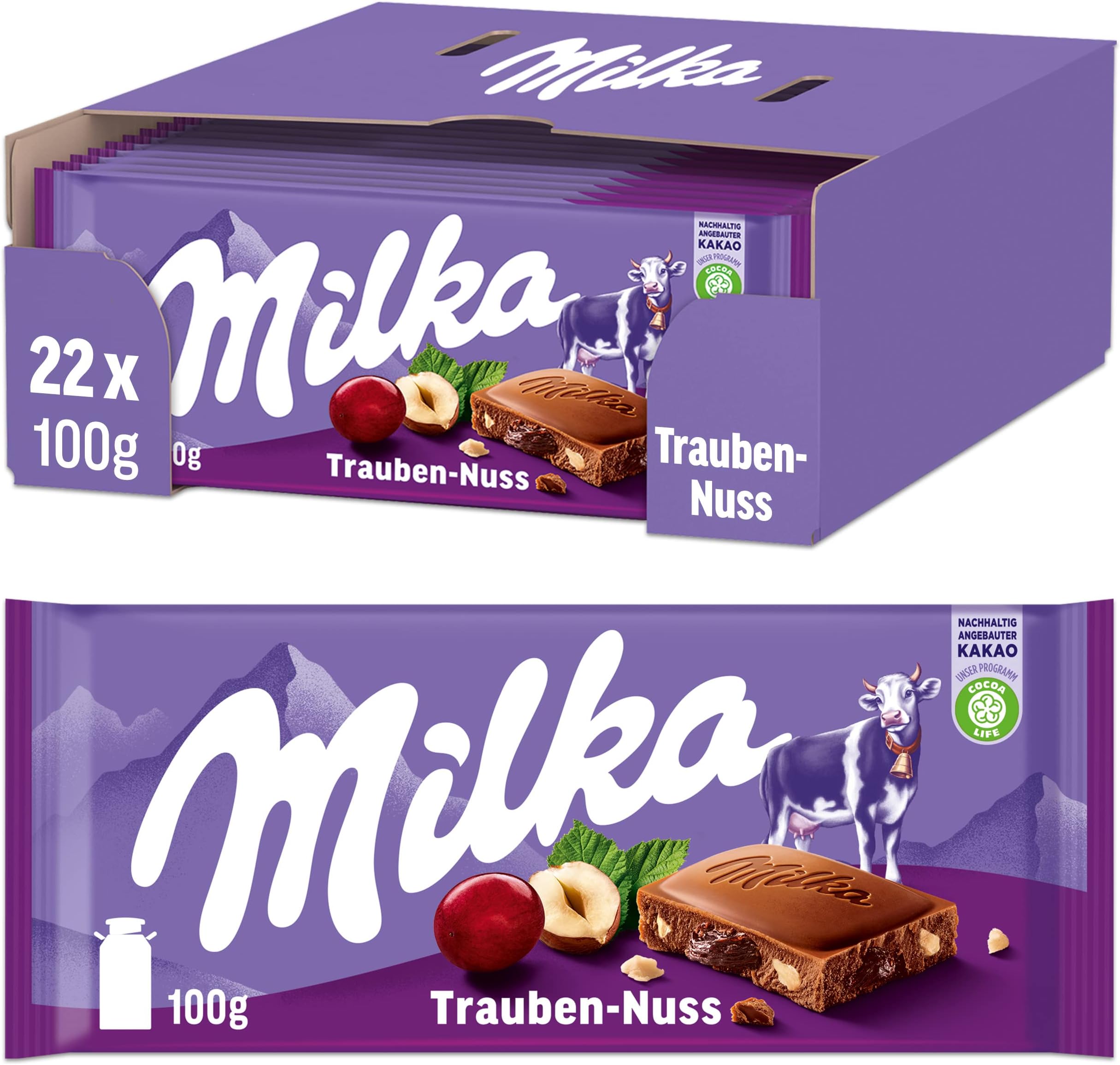 Milka Alpine Milk Chocolate with Raisins and Hazelnuts, 3.