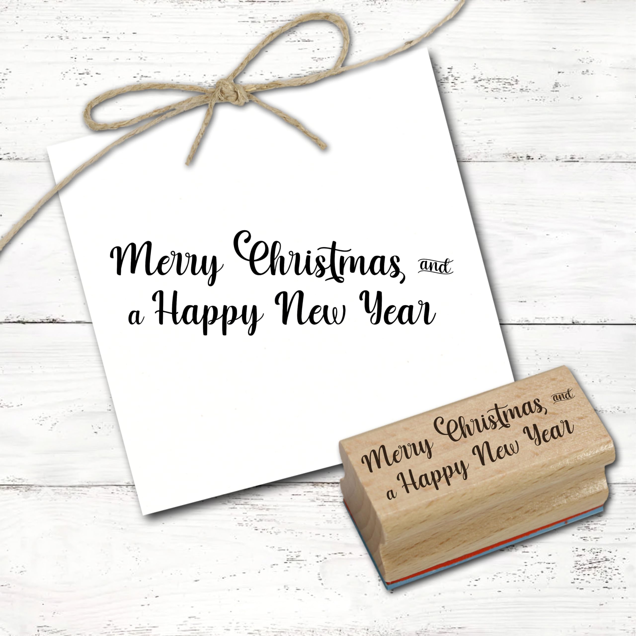 Motif Stamp Merry Christmas and a Happy New Year - Wooden Lettering Stamp - Imprint 68 x 25 mm