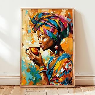Colorful Black Woman Painting African American Canvas Wall Art Boho Women Pictures Black Girl Coffee Wall Art African Tribal Painting Afro Girl Artwork Colorful Coffee Poster for Room 16x24in No Frame