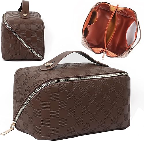 Bolsa de maquillaje grande, bolsa de cosméticos de doble capa, bolsa de maquillaje de viaje, bolsa de maquillaje de cuero, bolsas de viaje para disponible en Yaxa Peru