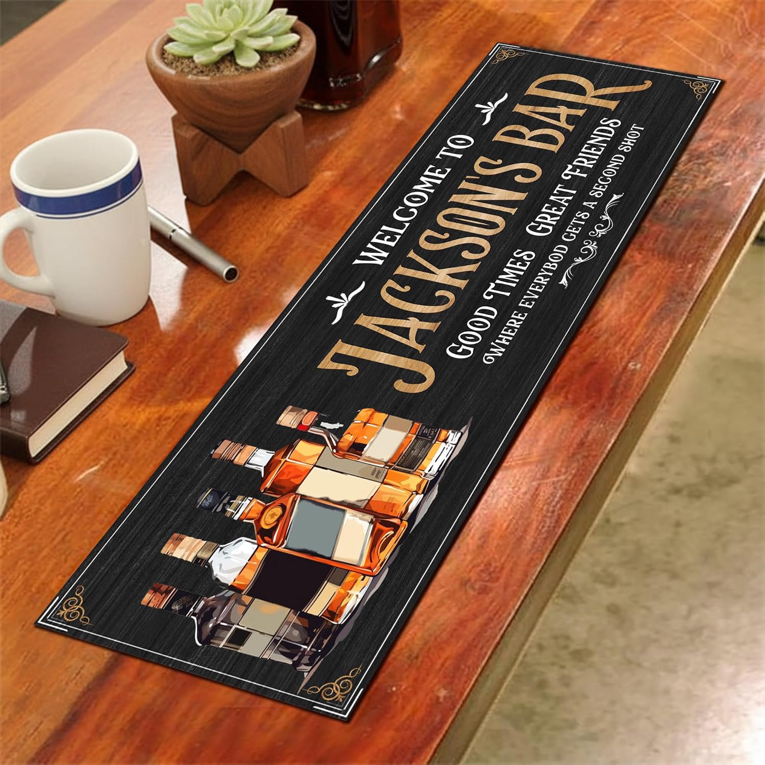 Personalized Bourbon Bar Mat for Countertops, Runner Bar Mat Kitchen Accessories, Home Bar Men Cave Decorations, Home Table Decor Place Spill Mats (04)