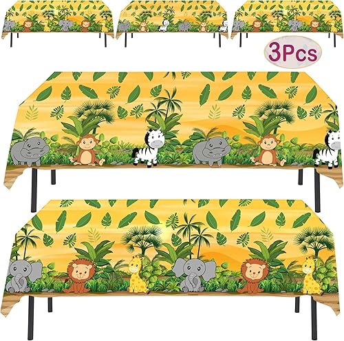 AnapoliZ Mantel de animales de la selva Paquete de 3 piezas de 54 pies de ancho x 102 pies de largo Mantel de plástico de animales de safari