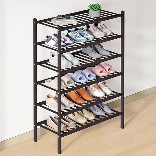 Miniatura 67 de Smiry Zapatero de bambú para clóset, organizador de zapatos apilable de 4 niveles largo de madera, estante de almacenamiento de zapatos Negro