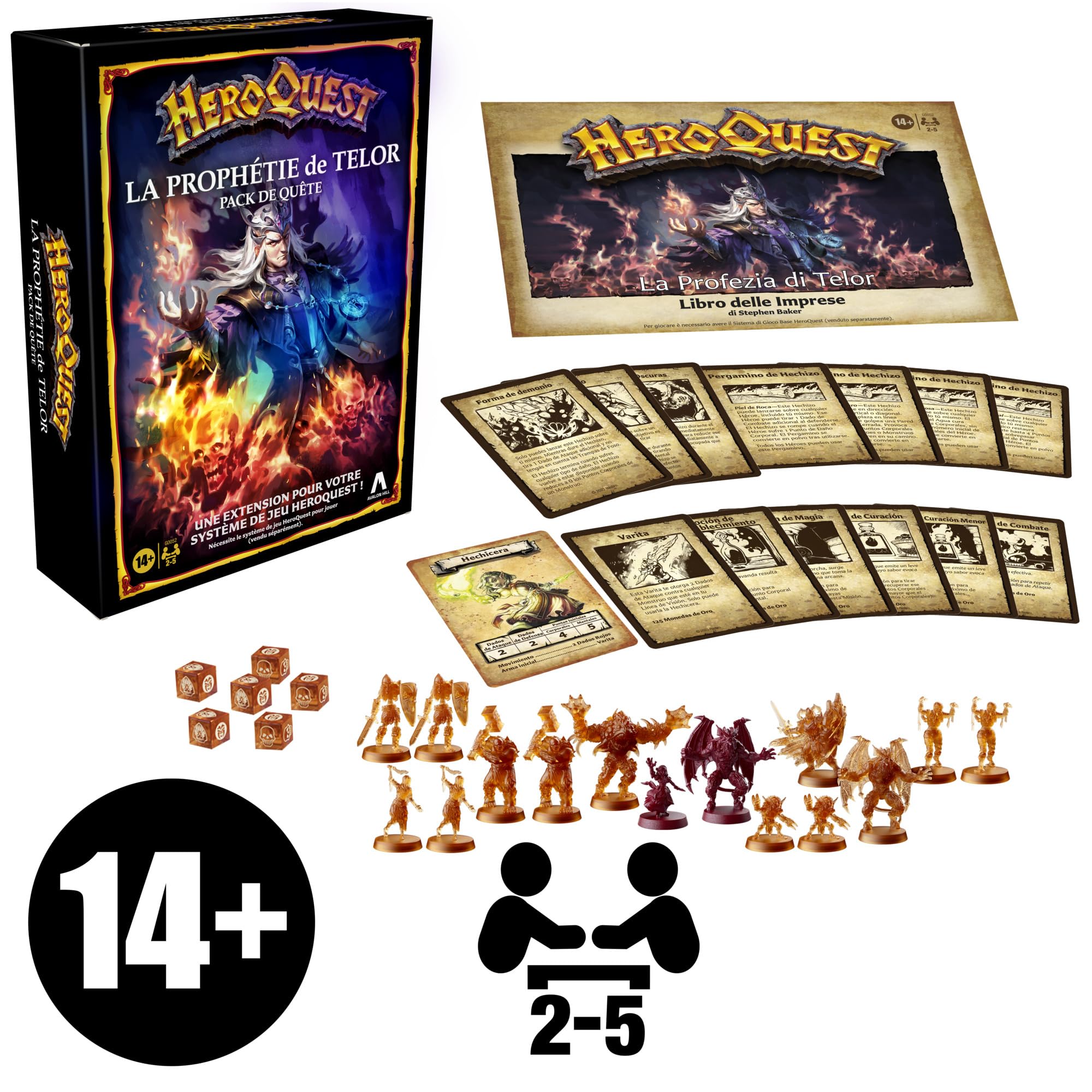 HeroQuest, Pack de quête La Prophétie de Telor, Systeme de Jeu HeroQuest requis pour Jouer, Jeu de société Multijoueur, Jeu de Rôle avec 16 Quêtes, Figurines et Cartes, Jeu de société, Dès 6 Ans