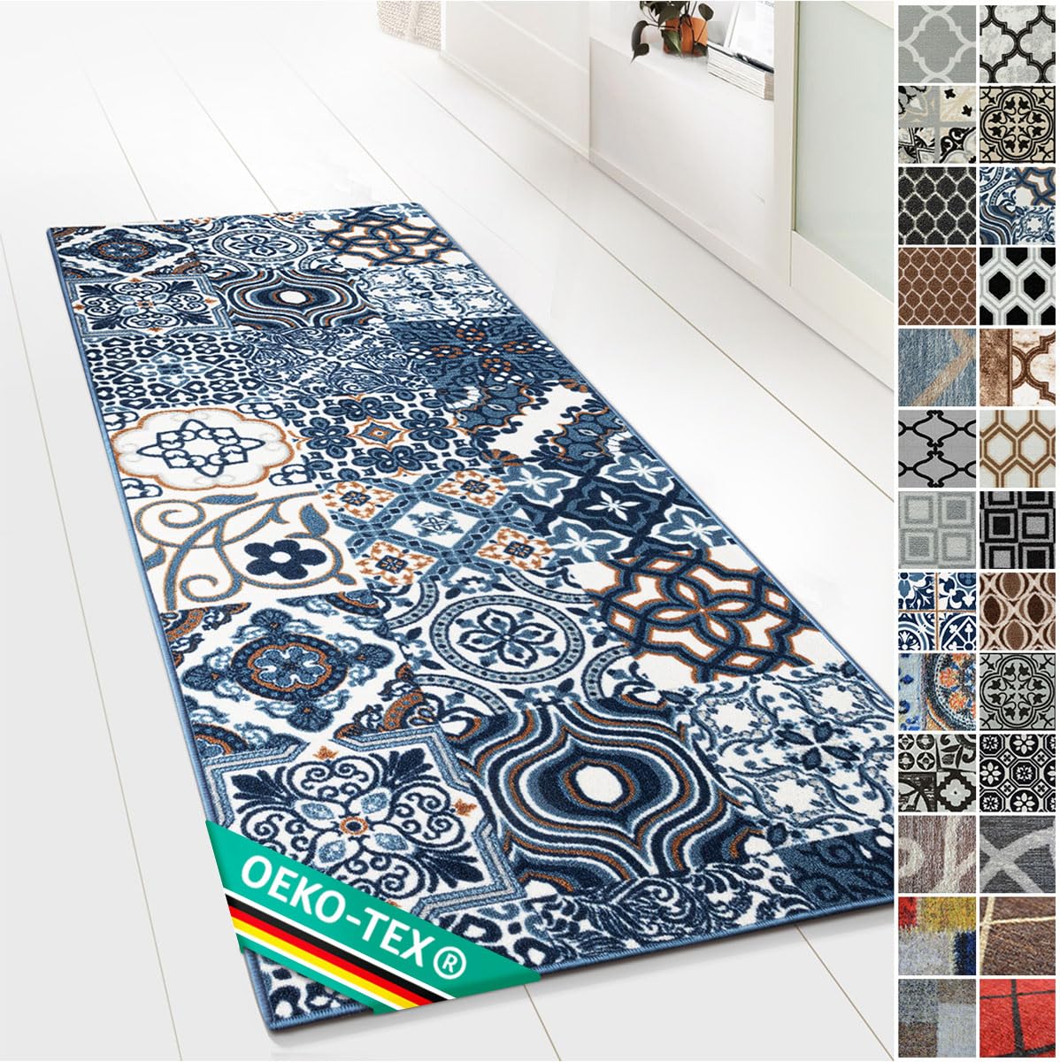 Floordirekt Teppichläufer Newport | Feinschlingen Teppich mit Muster | Läufer für Küche, Flur & Wohnraum | Modernes Design (80 x 250 cm)