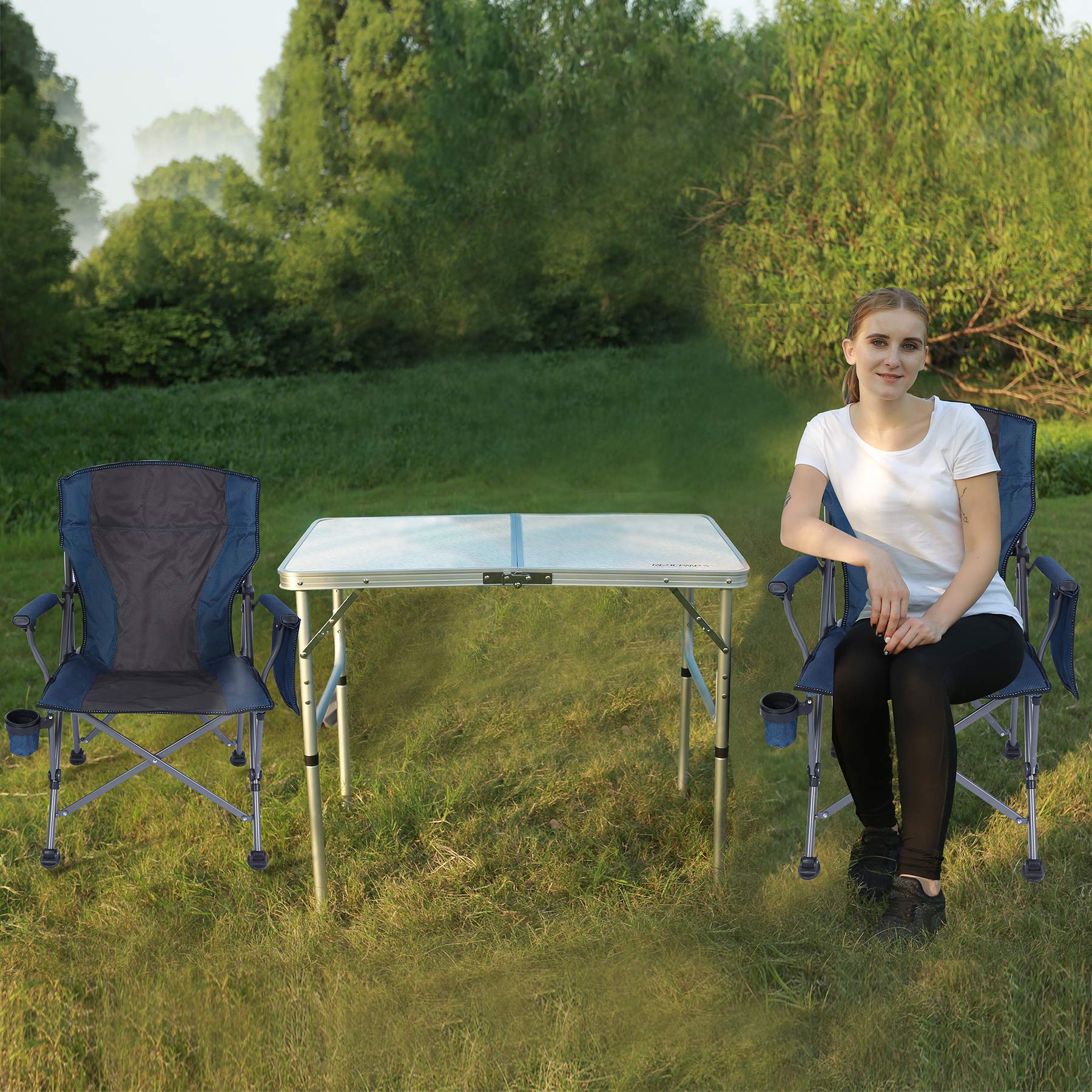 REDCAMP XXL Faltbar Campingstuhl 150 kg für schwere Menschen mithoher Rückenlehne, Luxus großer Heavy Duty Angelstuhl für Erwachsene Reise Picknick Angeln im Freien, blau