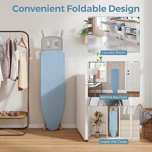 Miniatura 8 de COSTWAY Tabla de planchar de tamaño completo, soporte de hierro plegable de 57 x 15 pulgadas con altura ajustable de 7 niveles, cubierta de