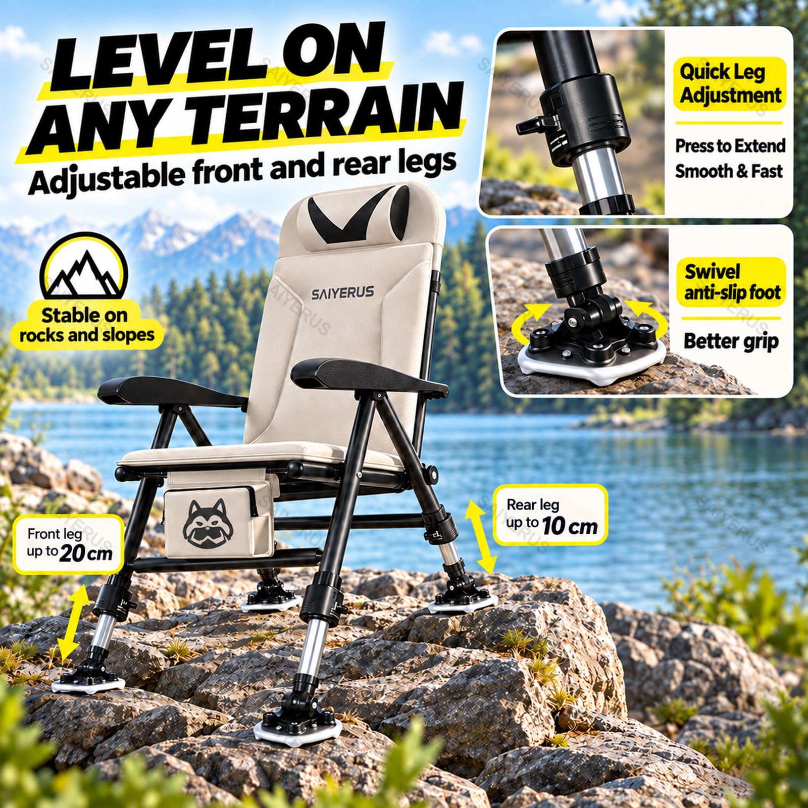 Sedia Professionale da Pesca e Campeggio Pieghevole, Portata 150 kg Set C