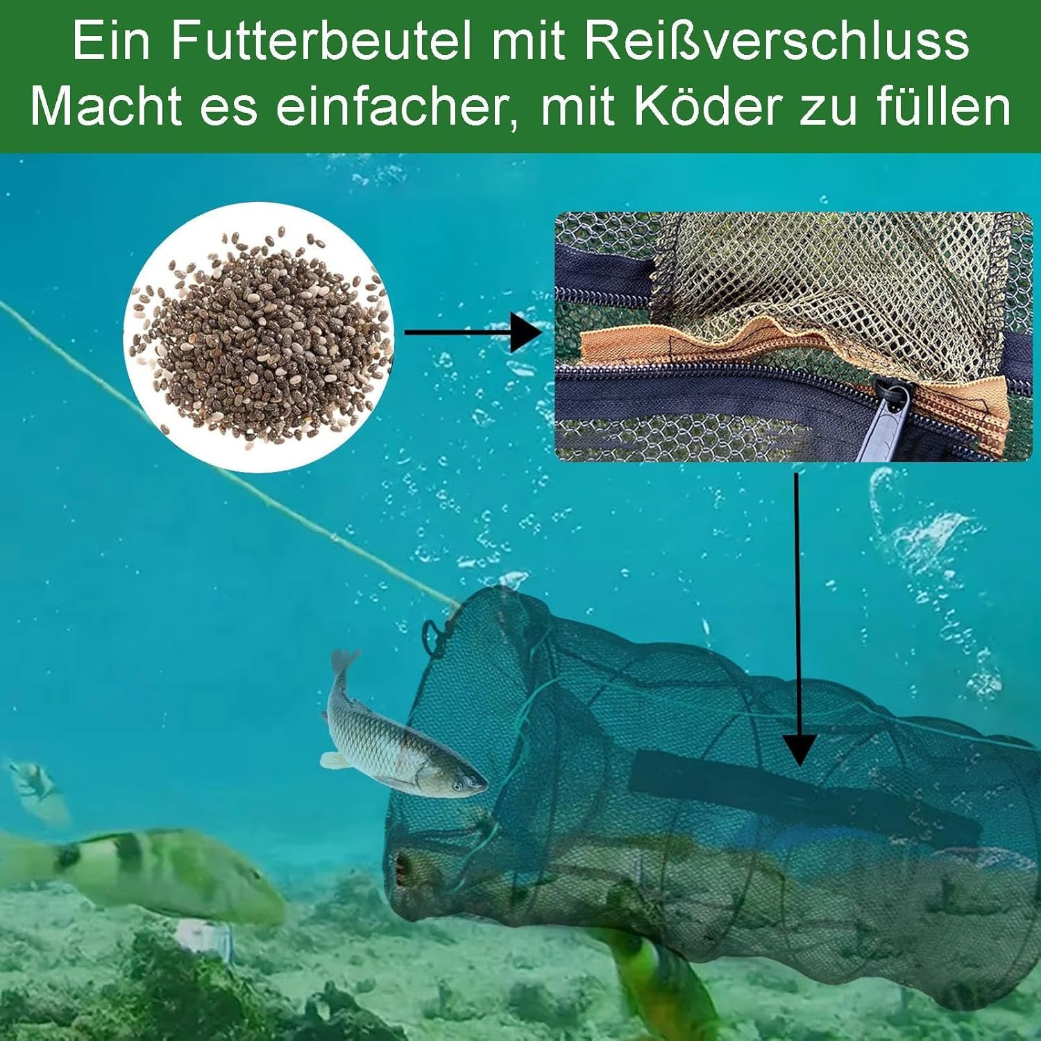 2 Stück krebsreuse faltbar fischreuse Krebsreuse Trap Keepnet Angelkescherreusen für fischfang Aalreuse mit Futtertasche und Öffnung zur Fischentnahme Köderfischreuse für Fisch, Garnelen, Krabbe, Aalr