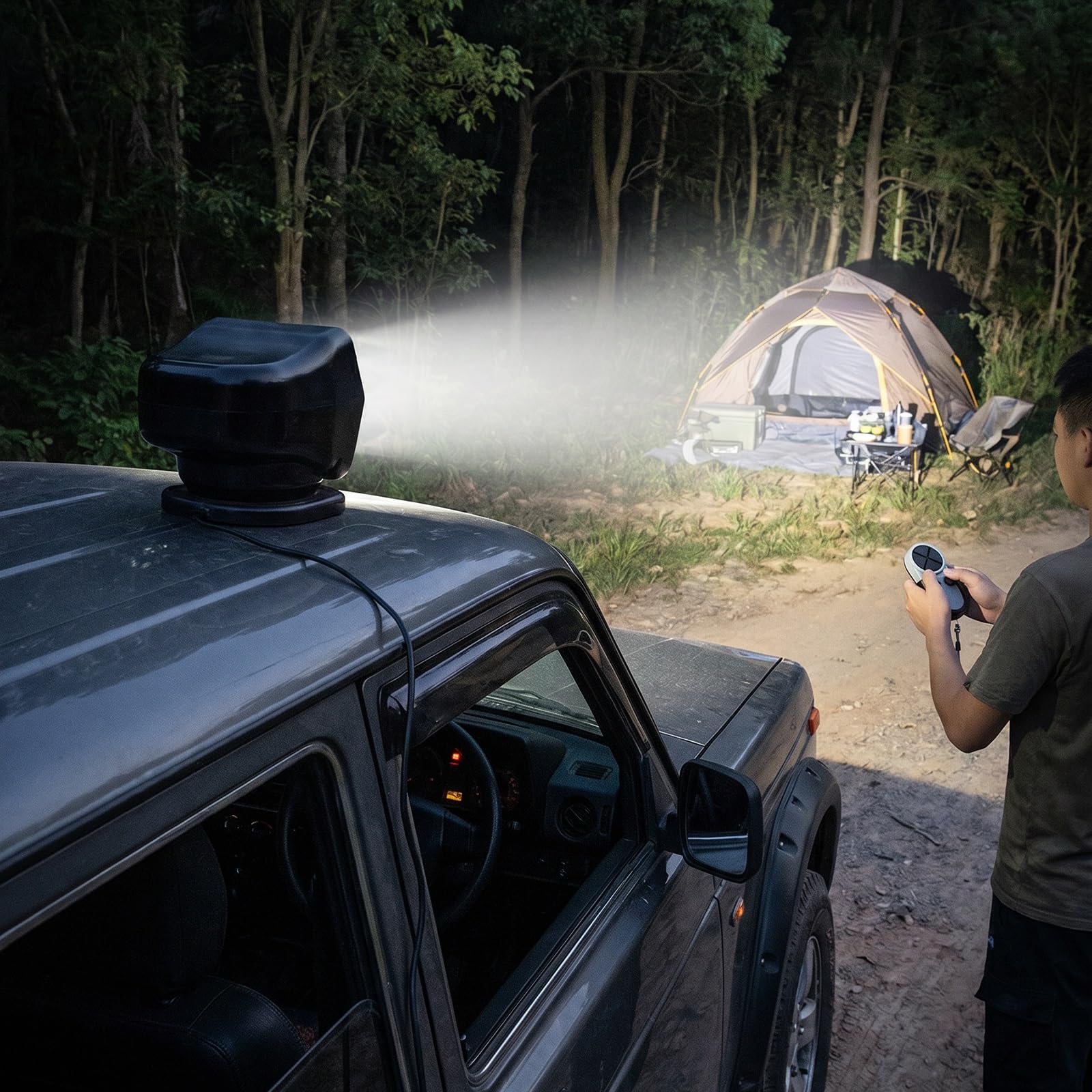 Faro di ricerca per veicoli da 120 W, girevole a 360° con telecomando, potente base magnetica, alta luminosità, impermeabile, ideale per campeggio, barche, camion, fuoristrada(White)