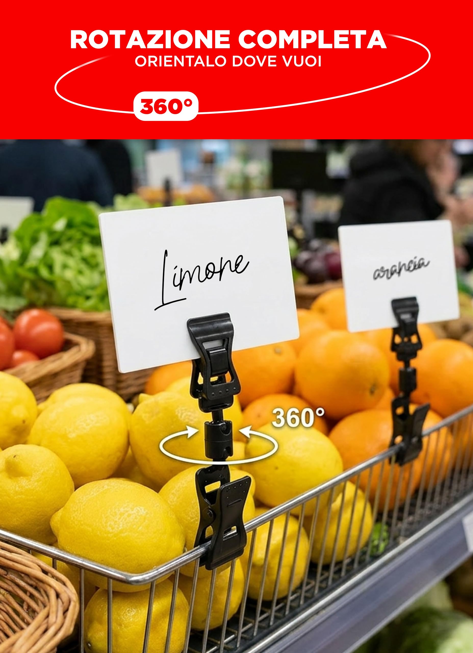 25 Pinzette Portapranzo Girevoli Doppie, Etichette Con Altezza Totale 92 mm, Prezzi Trasparenti o Neri, Poster Offerte e Prezzi, Cartello di Vendita o Supporto Foto (Nero)