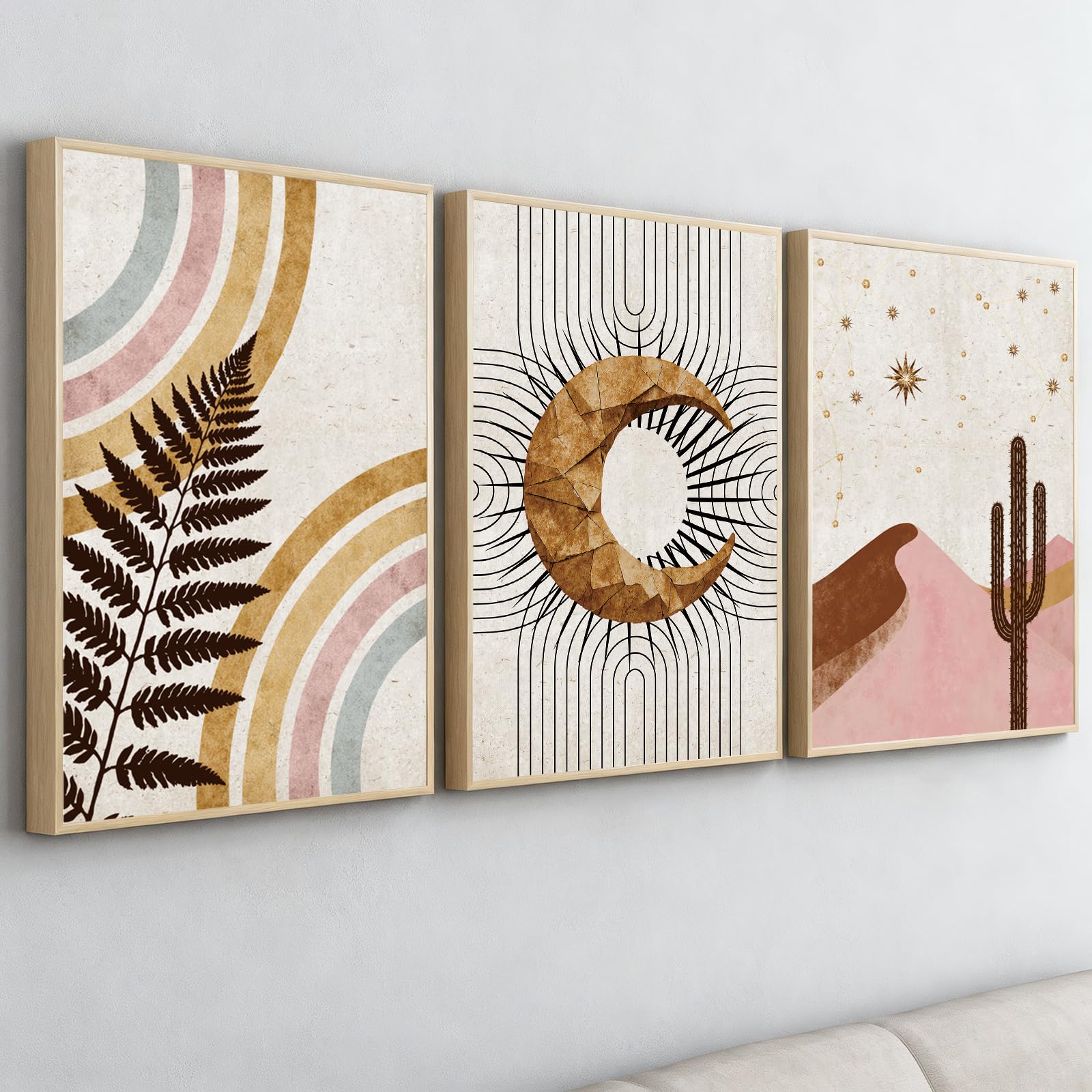 PWAAHDC Framed Canvas Wall Art Set of 3 - Boho Abstract Prints for Hallway, Stairs, Bedroom and Living Room, 12"x16" (30x40cm) โ image 1