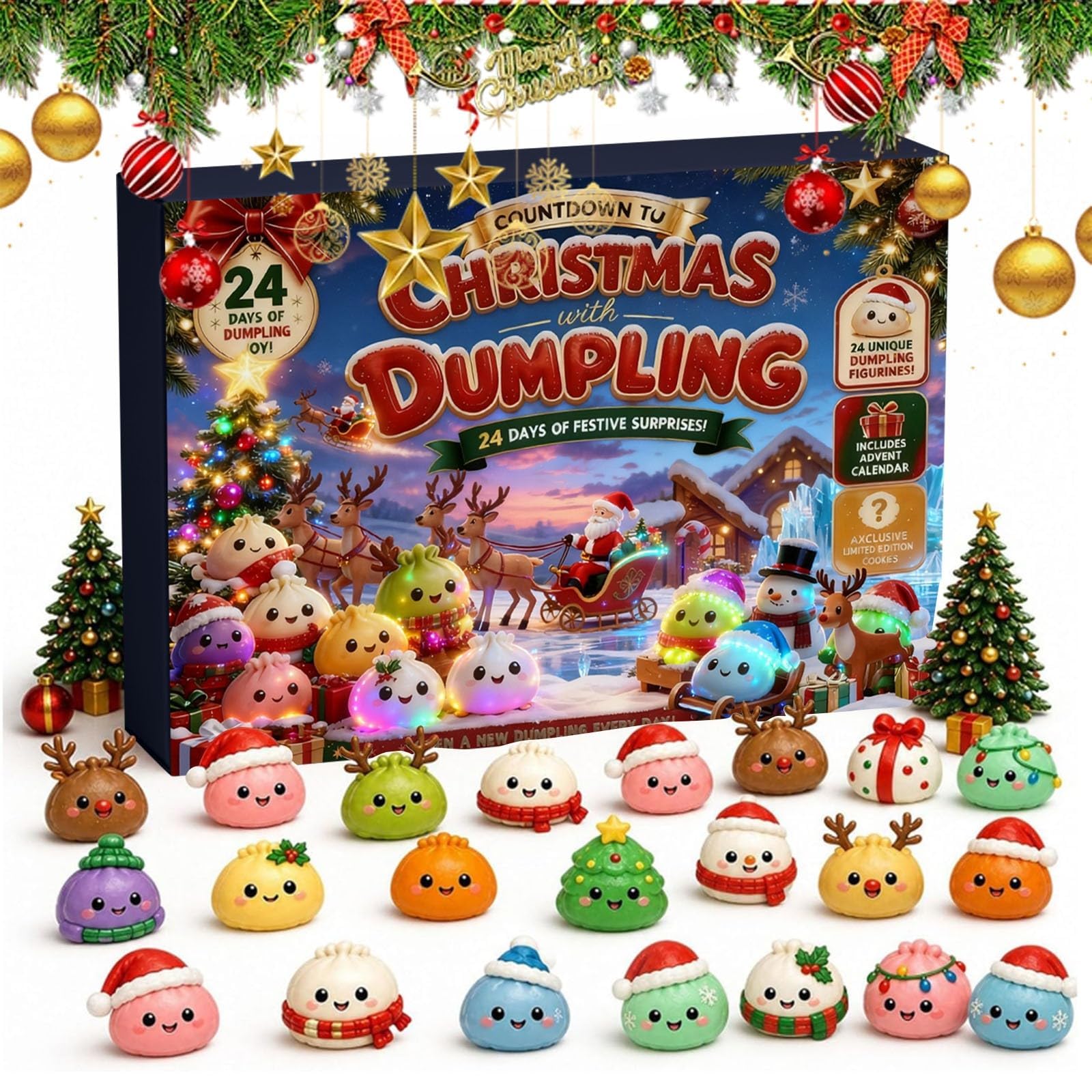 Christmas Dumpling Squishy Advent Calendar 2026, 24 Days Countdown Toy (#C) — image 1