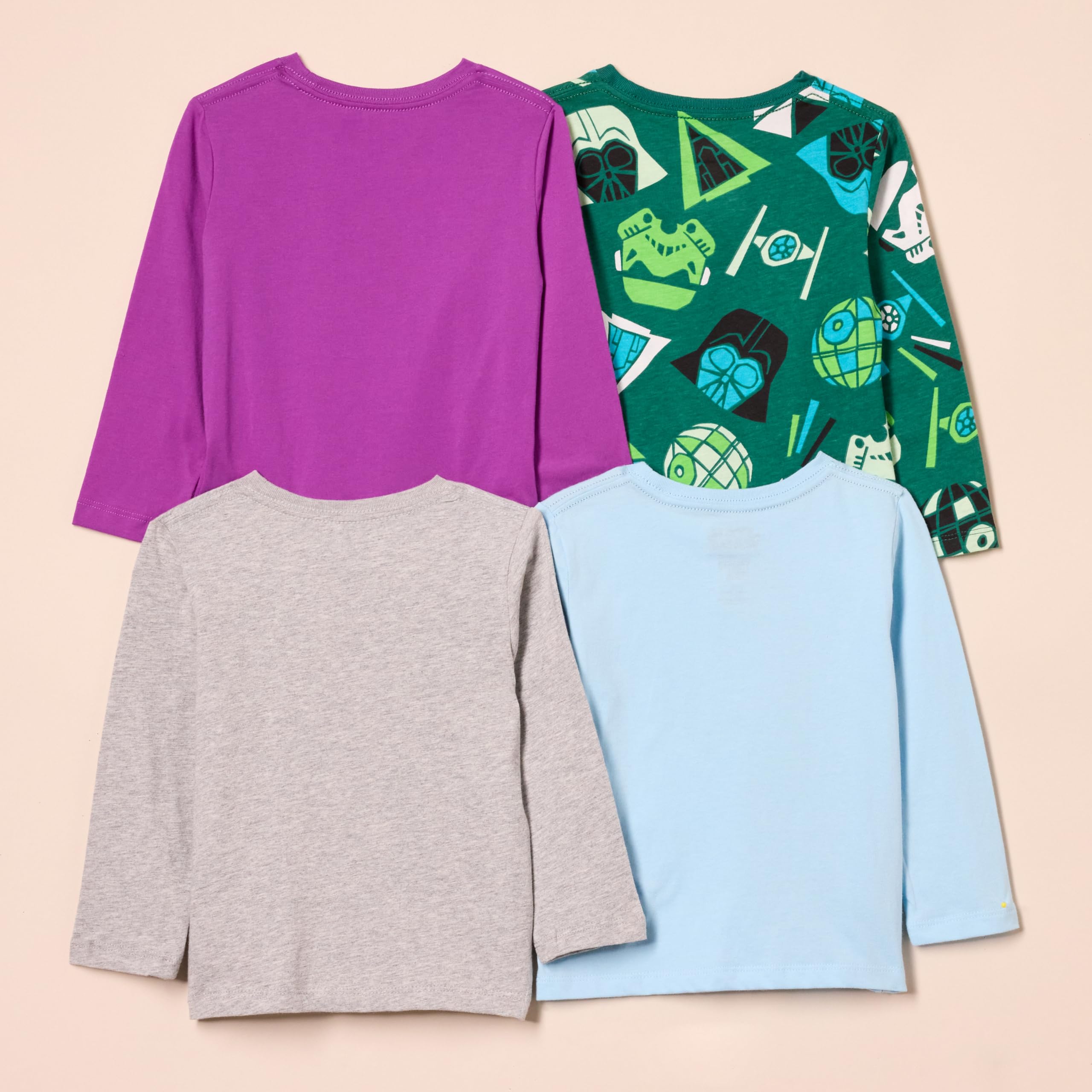 Amazon Essentials Disney | Marvel | Star Wars Maglie a Maniche Lunghe (precedentemente Spotted Zebra) Bambini e Ragazzi, Pacco da 4