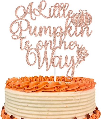 Miniatura 8 de Decoración para tartas con purpurina dorada "A Little Pumpkin is on His Way", calabaza Oh BoyA Little Pumpkin is on the Way, decoración de fiesta de