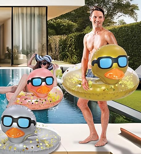 Miniatura 5 de POZA Flotador inflable de pato para piscina vinilo resistente a los rayos UV, confeti de pato para piscina, flotador de piscina de animales, anillo