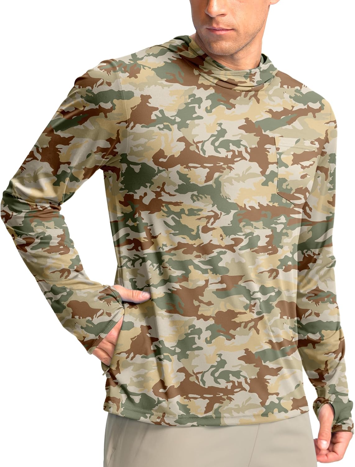 Men's Sun Protection Shirts UPF 50+ Long Sleeve Hoodie with 2 Pockets UV SPF Fishing Hiking Rash Guard Shirts