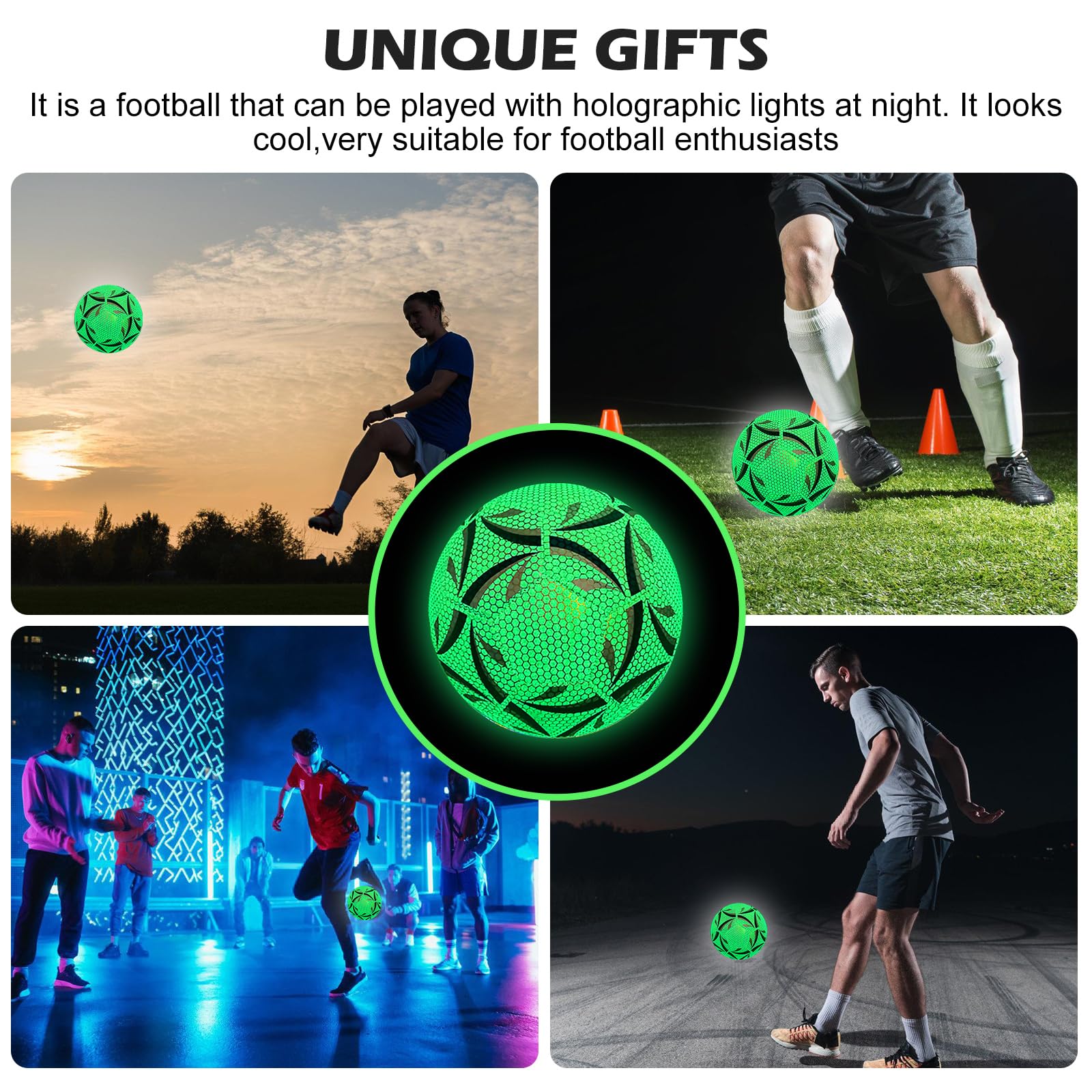 PORFOYO Pallone Da Calcio Che Si Al Buio: Size 5 Pallone Da Calcio Bagliore Al Buio, Impermeabile Pallones Da Calcios Luminoso Con Borsa a Rete Pompa per Gioco E Allenamento Regolari Completo