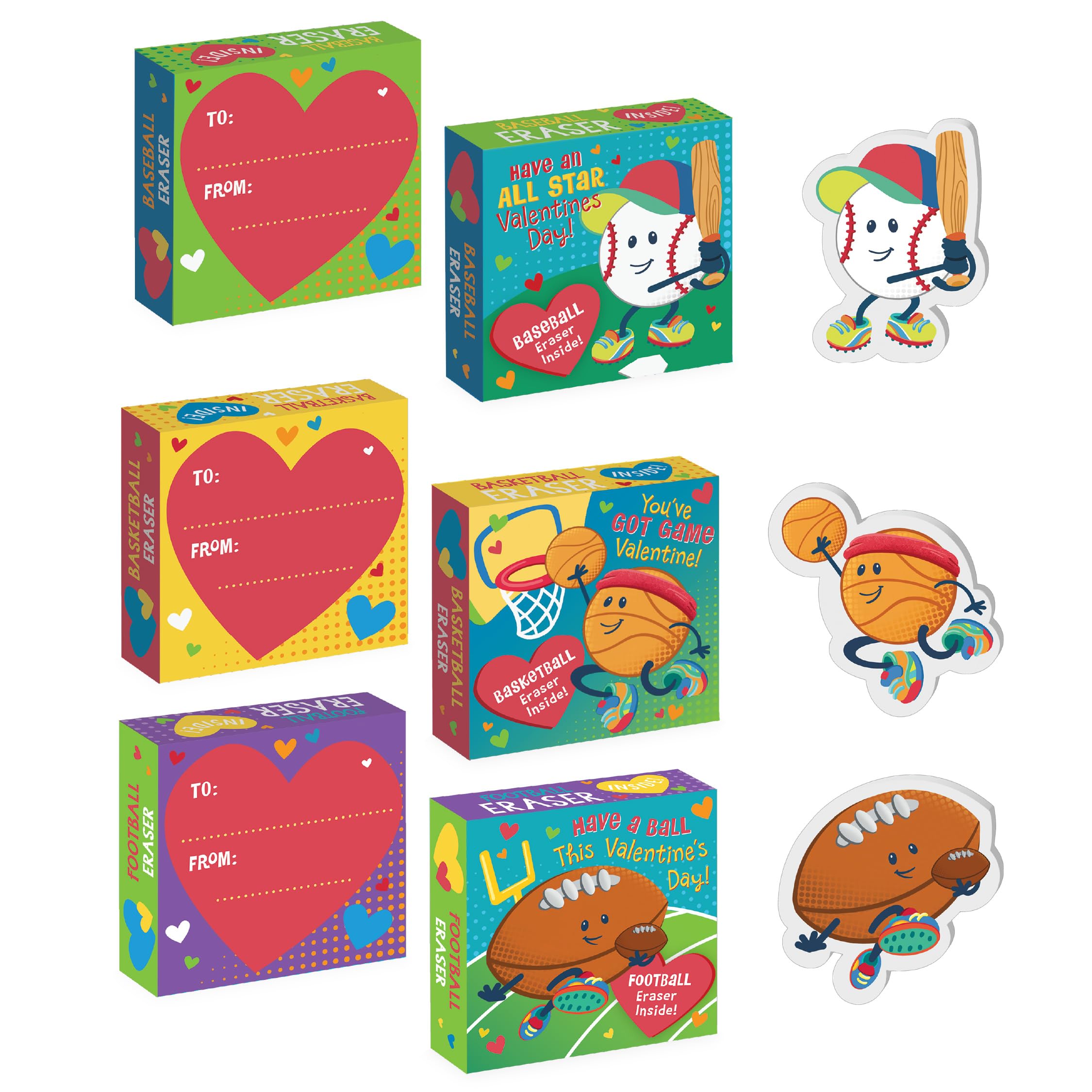 Peaceable KingdomValentines Cards for Kids Classroom, Set of 28 Valentines Day Gifts - Sports Eraser Valentines