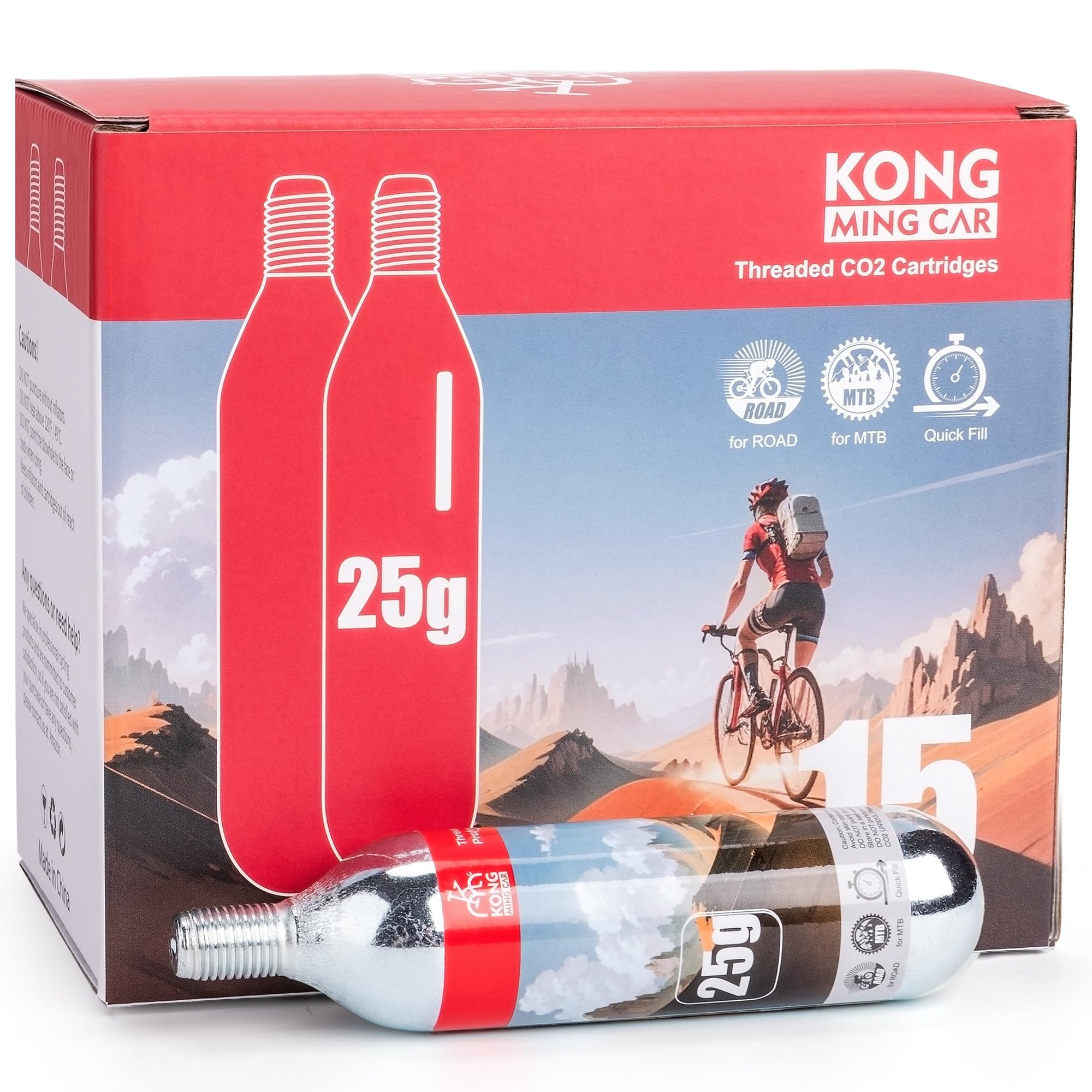 CO2 kartusze gwintowane, 16 g/25 g CO2 z przyłączem gwintowanym do wszystkich pomp rowerowych CO2, pompa CO2 do rowerów wyścigowych i górskich
