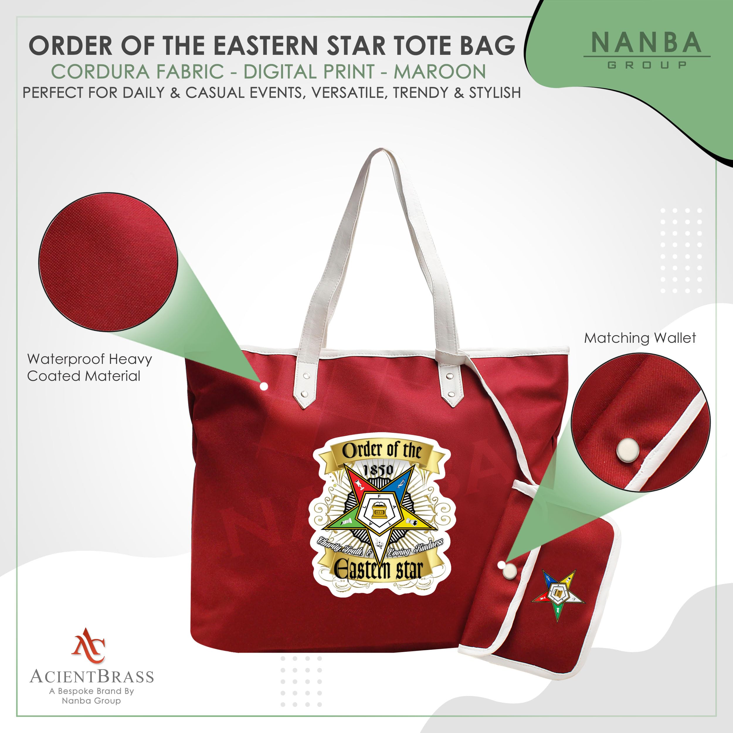 1850 Order of the Eastern Star Design Tote Bag with Matching Pouch