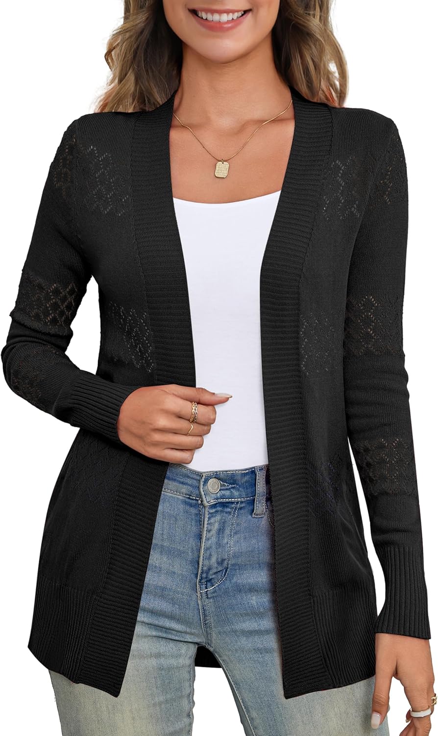 U.Vomade Women's Sweaters Boho Long Sleeve Open Front Chunky Cable Knit Cardigan - Image 4