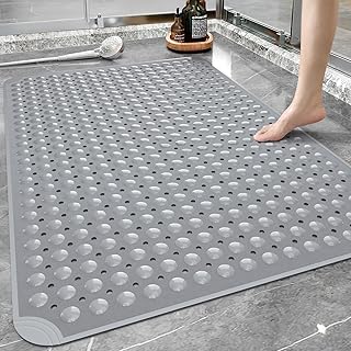 Yolife Extra Large Shower Mat, 34.3" L x 23.3" W TPE Anti Slip Stand Up Shower Mat with Drain Holes and Suction Cups, Large Size Mat More Suitable for Shower Stall, No Odor, Heavy Mat