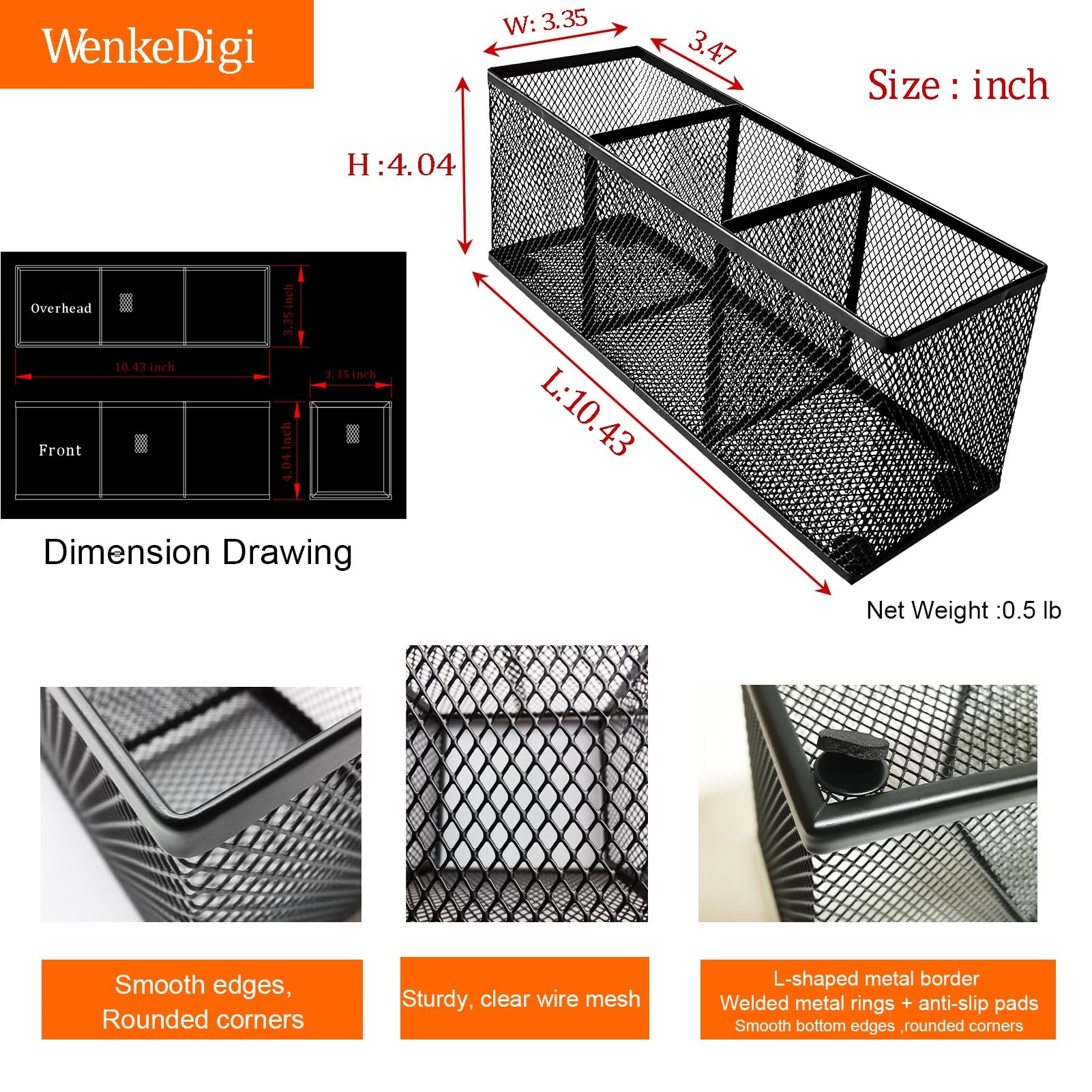 Stiftehalter, Organizer aus Metallgeflecht, Schreibtisch-Organizer, 3 Fächer, Büro-Caddy Aufbewahrung, kleiner schwarzer Netz-Bleistifthalter für Schule, Küchenutensilien, 22 x 8,9 x 7,6 cm