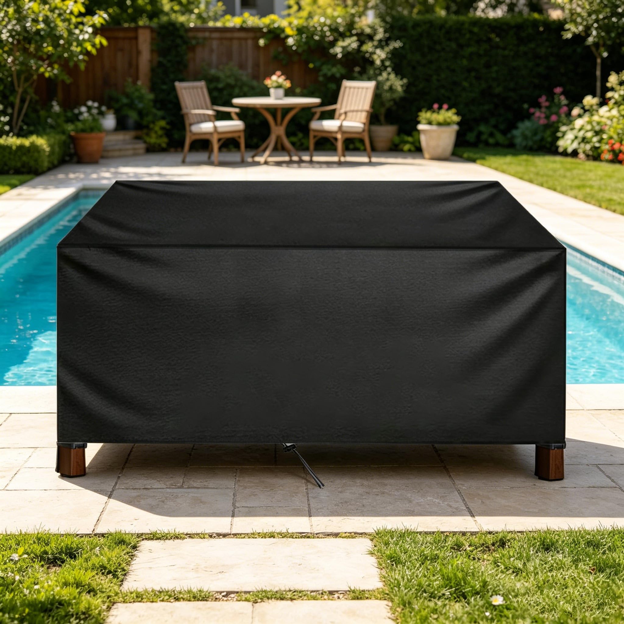 AEXOIO Furniture Covers Waterproof 360x70x75cm/Length x Width x Heigh Patio Furniture Covers Waterproof,Square Dustproof All-Season Protection with Drawstring for Garden,Black
