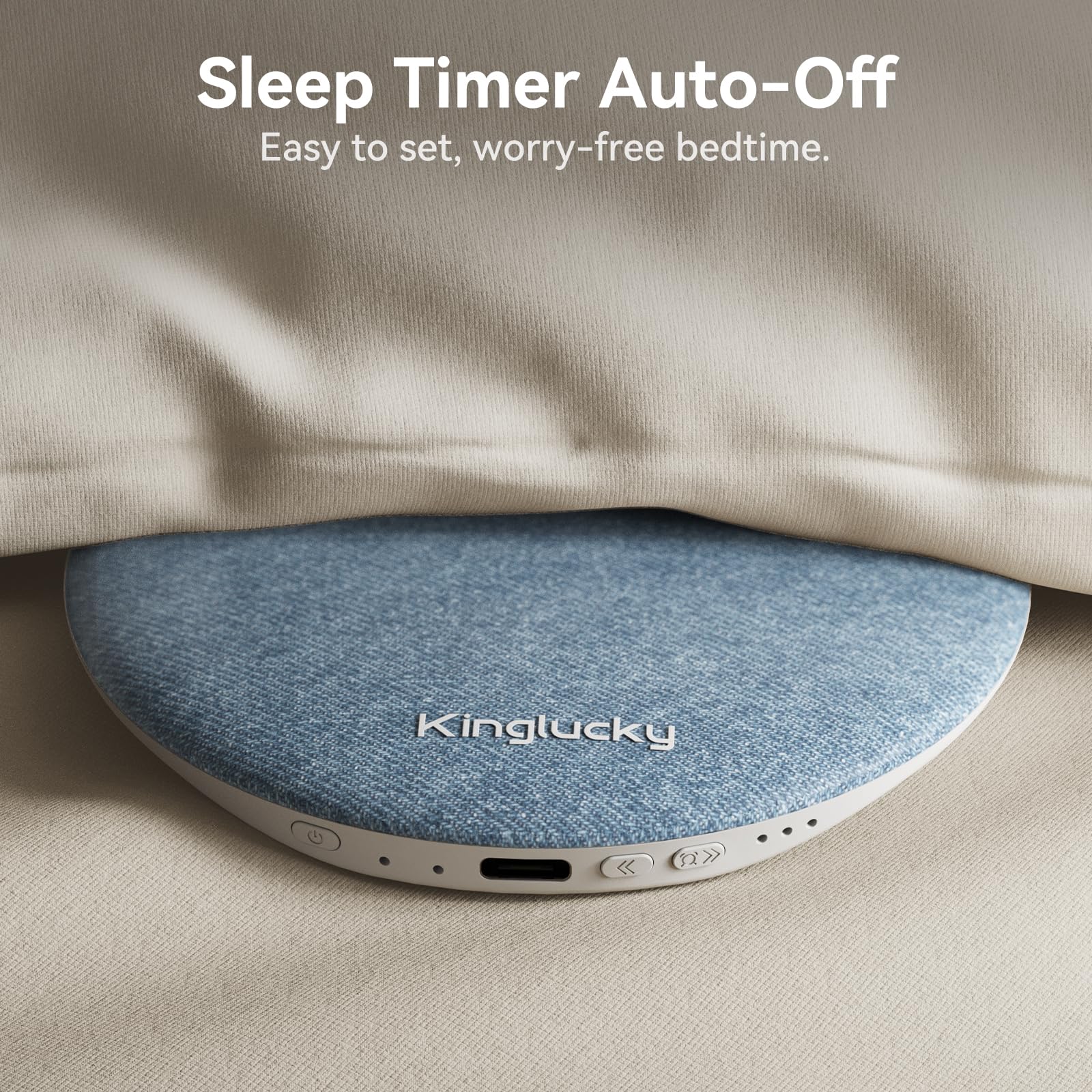 Kinglucky X50 Pillow Speaker for Sleeping, Built-in White Noise Sound Machine Pink Noise for Sleeping, Auto-Off Timer Portable Bluetooth Speaker Under Pillow Rechargeable for Side Sleeper, Blue — view 7