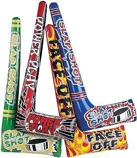FunExpress Inflatable Hockey Sticks - 12 Pack Blow Up Sticks for Hockey Parties, Birthdays & Team Giveaways