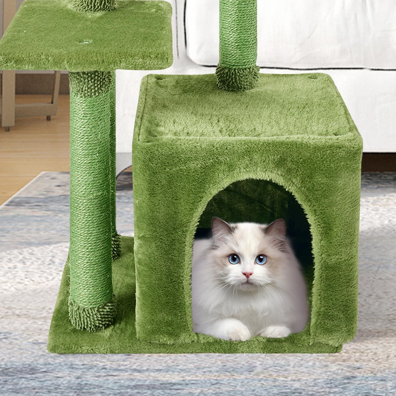 FISH&NAP Cute Cat Tree Kitten Cat Tower for Indoor Cat Condo Sisal Scratching Posts with Jump Platform Cat Furniture Activity Center Play House Green