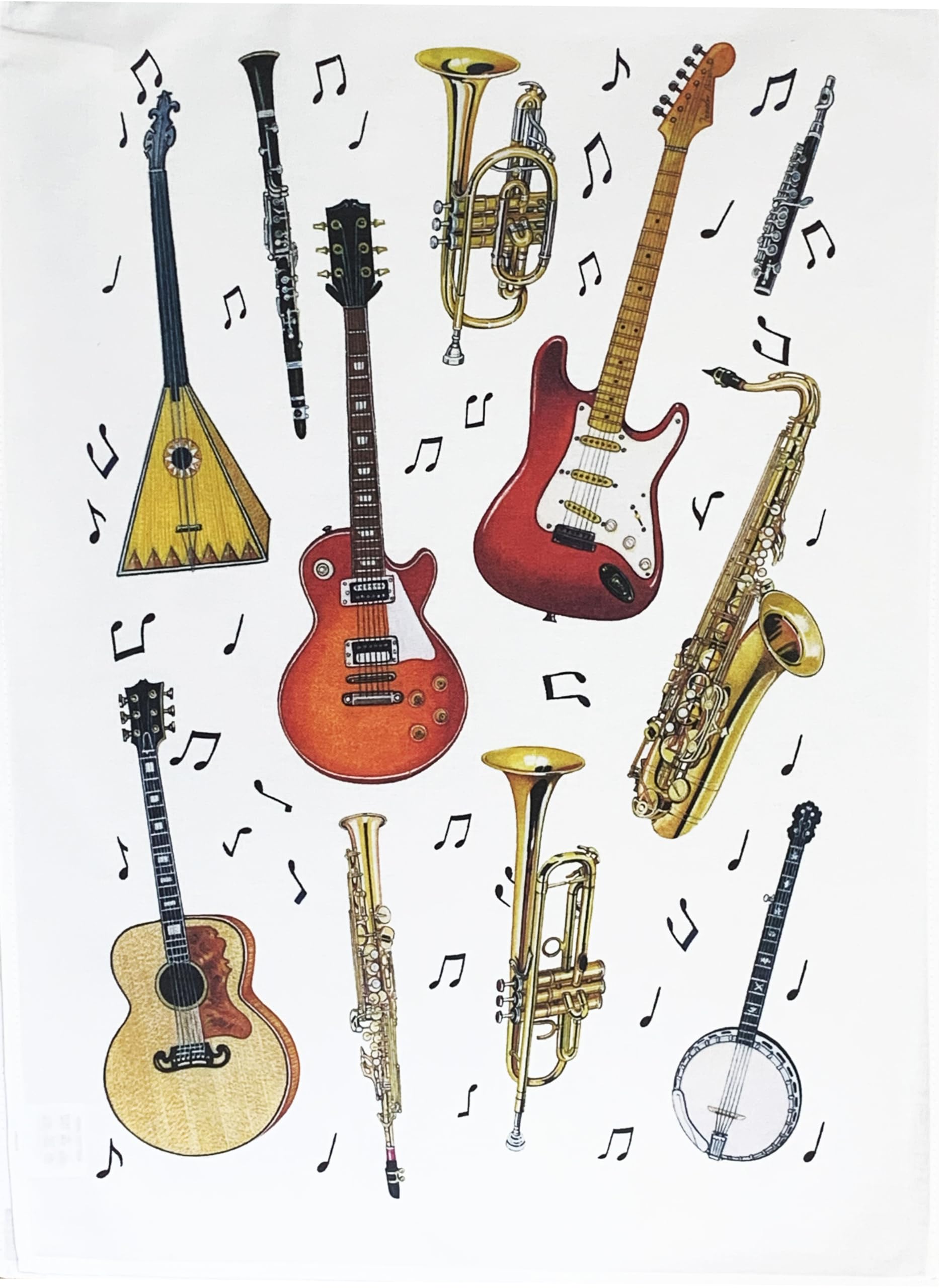 Half A Donkey White Musical Instruments Collection Large Cotton Tea Towel