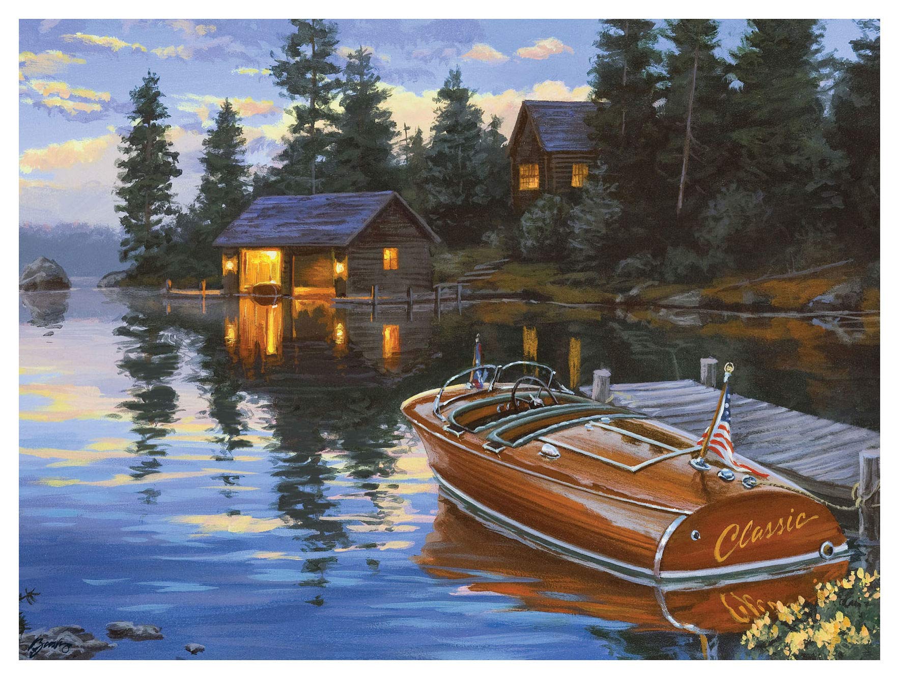 Amazon.com: Lake Cabin & Chris-Craft Boat Giclee Art Print Poster
