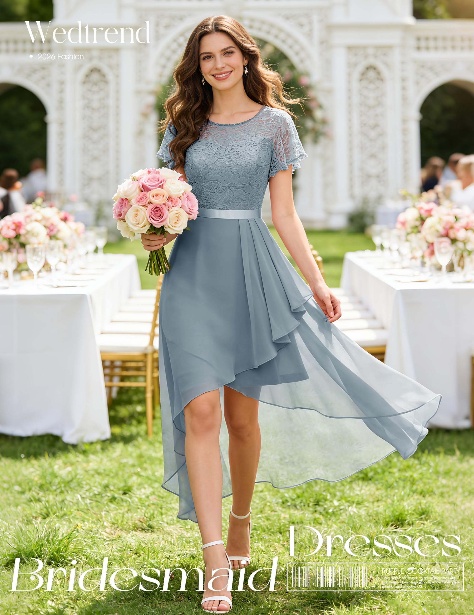 Wedtrend Vestidos formales para mujer, vestido de invitada de boda, manga con vuelo, vestidos de regreso a casa para adolescentes