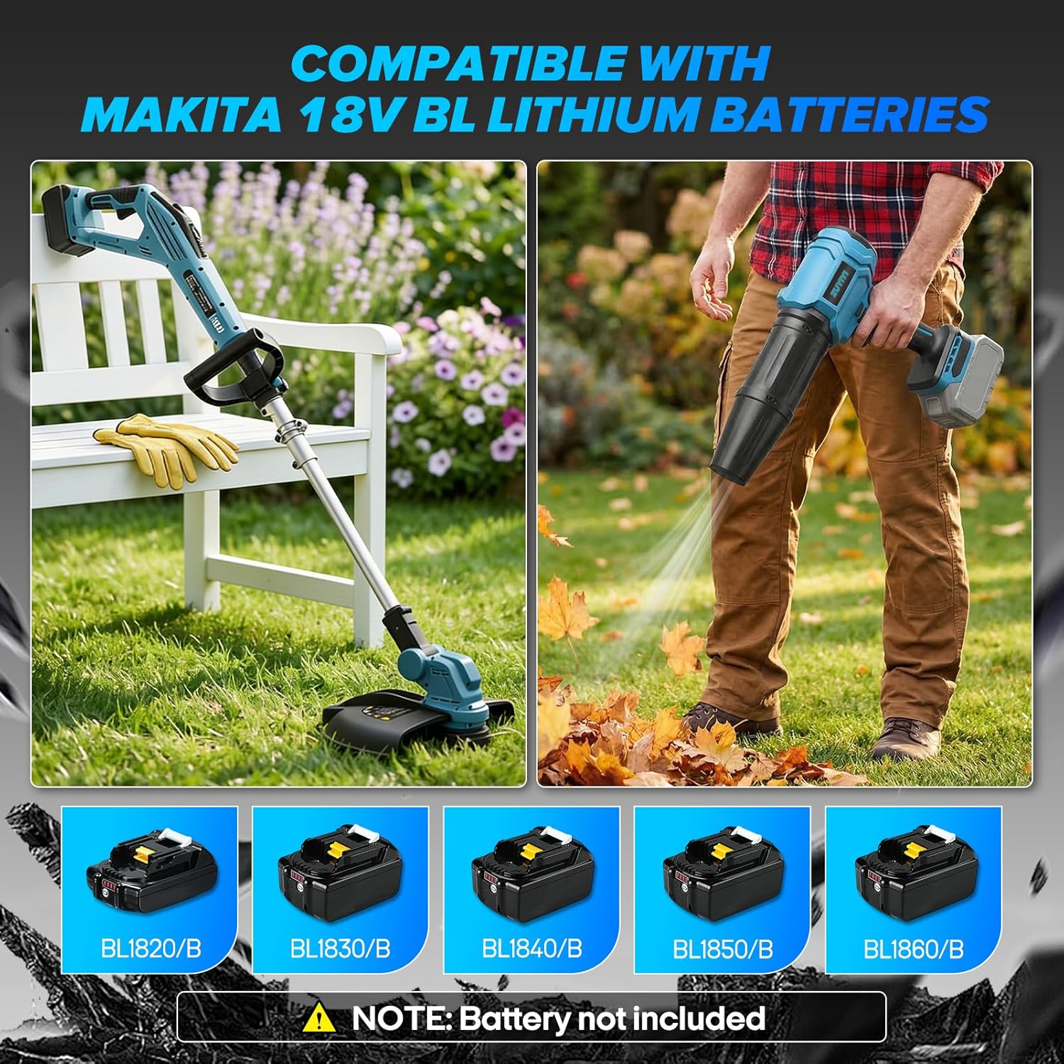 Electric String Trimmer & Leaf Blower Combo Kit for Makita 18V Battery (NOT Included), 15" Cordless Weed Wacker, 40000RPM 475MPH Handheld Mini Jet Dry Blower for Lawn Care, Patio Cleaning